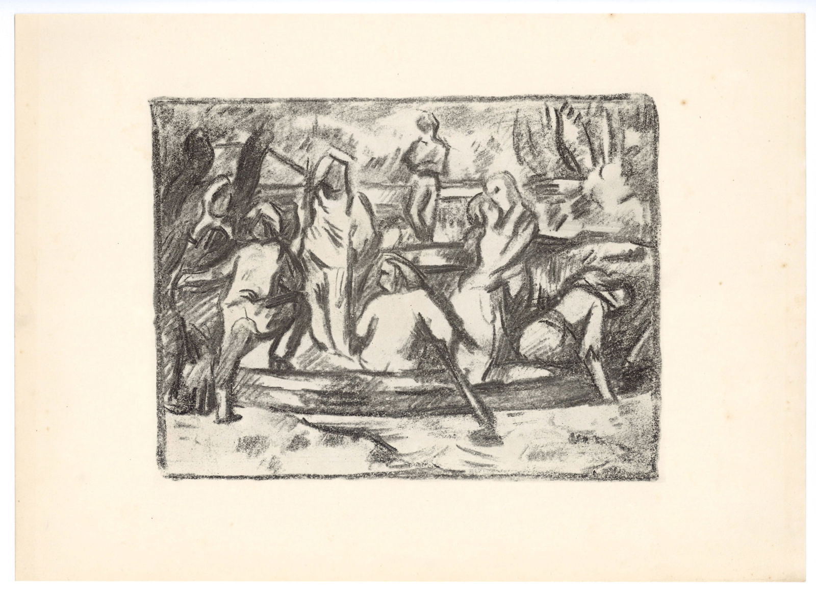 Felix Vallotton lithograph "The Bathers" 1914: Title: Felix Vallotton lithograph "The Bathers" 1914 Description: Medium: lithograph (after the drawing). This composition was executed by Felix Vallotton in homage to Paul Cezanne, printed in 1914