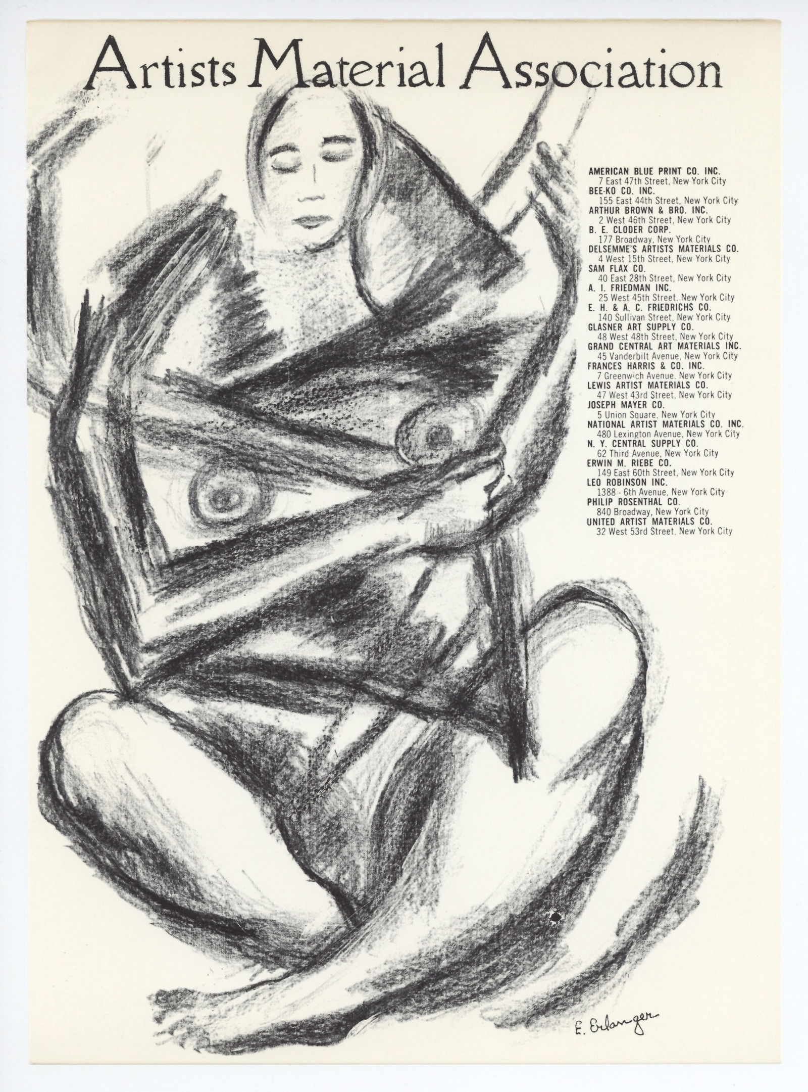 Elizabeth Erlanger original lithograph: Title: Elizabeth Erlanger original lithograph Description: Medium: original lithograph. This lithograph was printed in 1957 for the "Improvisations" portfolio, published by the Artists Equity