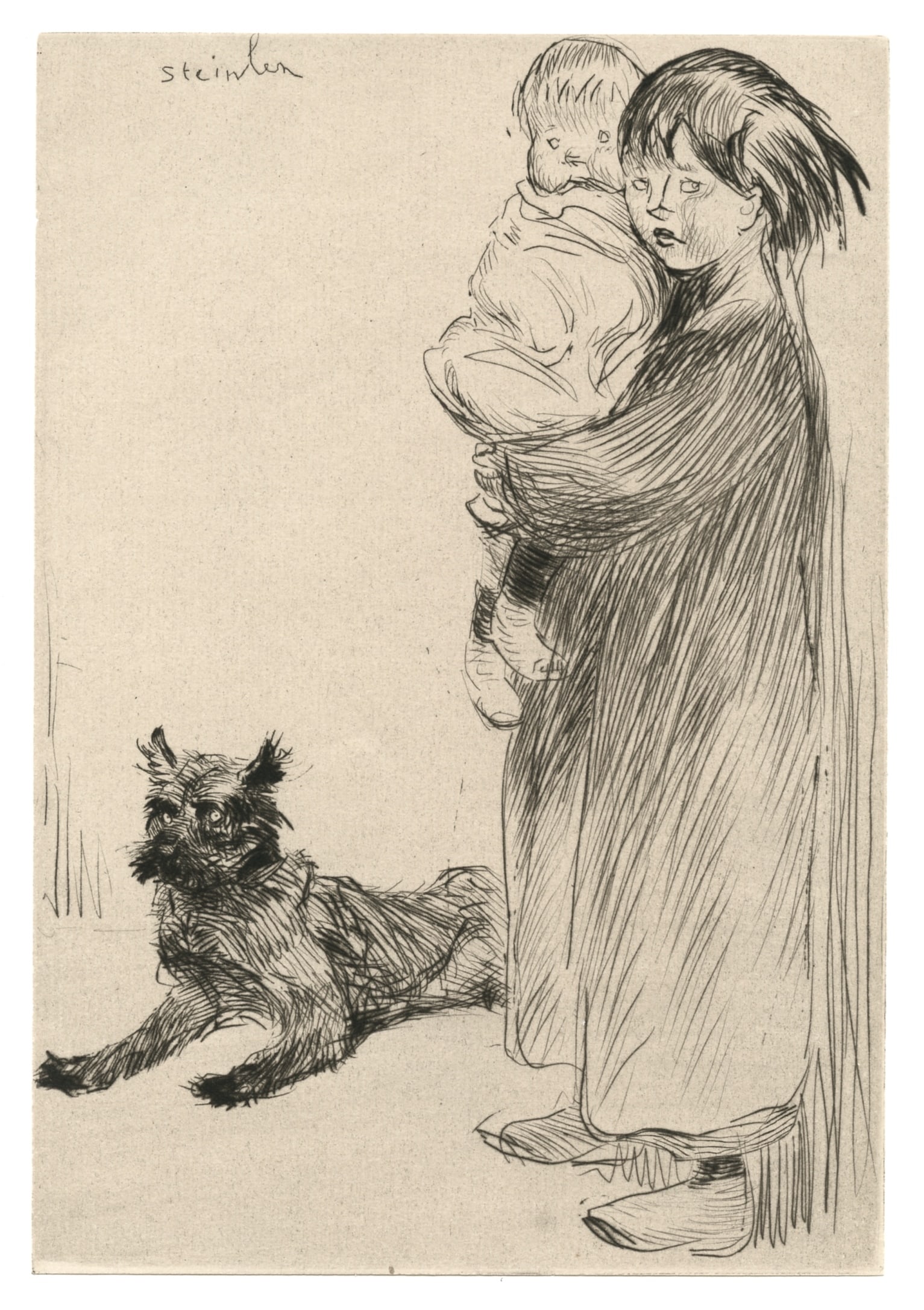 Theophile Alexandre Steinlen original drypoint "La grande soeur": Title: Theophile Alexandre Steinlen original drypoint "La grande soeur" Description: Medium: original etching and drypoint. Catalogue reference: Sanchez and Seydoux 1913-10. Printed in 1913 and