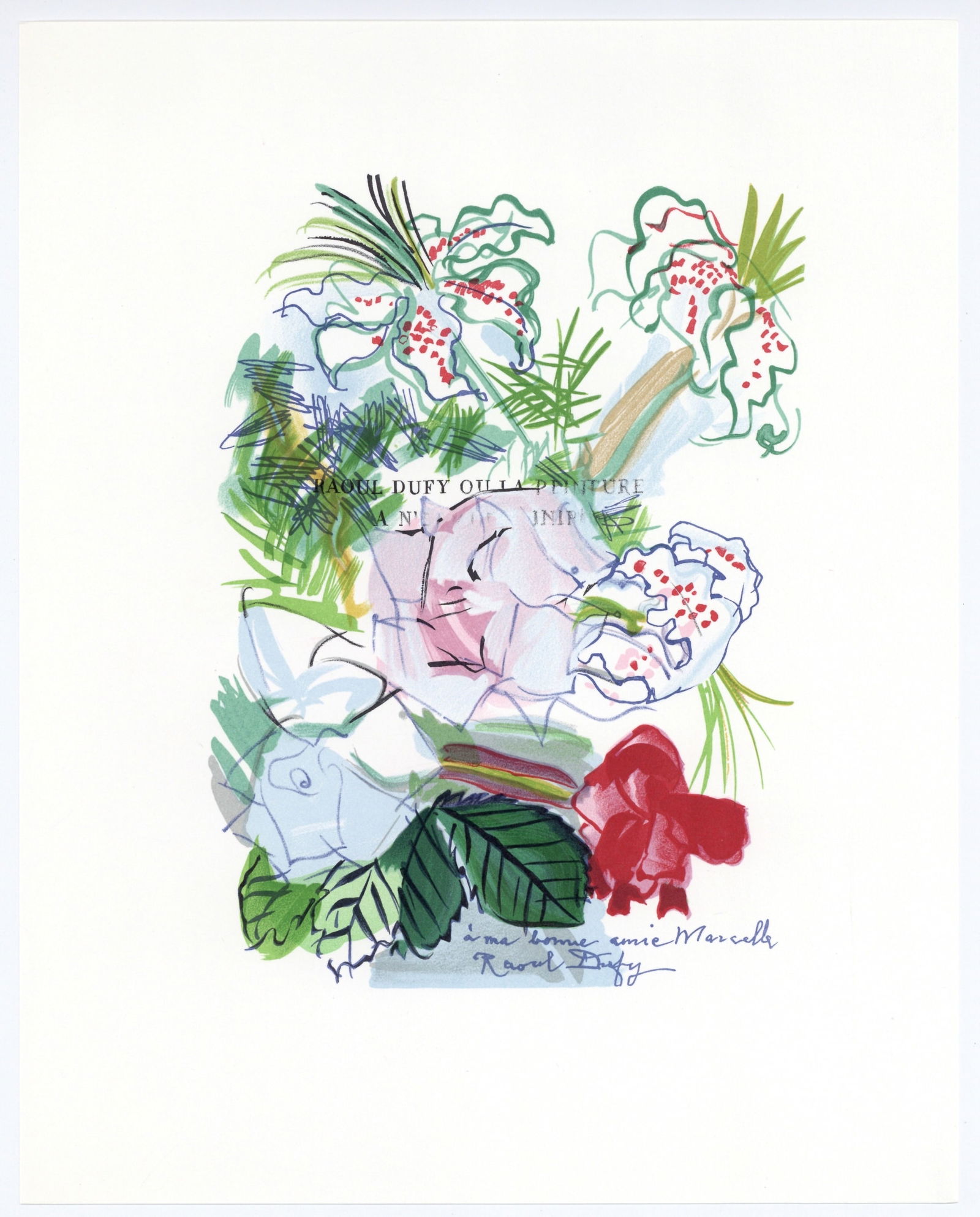 Raoul Dufy lithograph "Fleurs peintes": Title: Raoul Dufy lithograph "Fleurs peintes" Description: Medium: lithograph (after the watercolor). This lithograph was printed on Arjomari wove paper by Mourlot Frères and published in 1965 fo