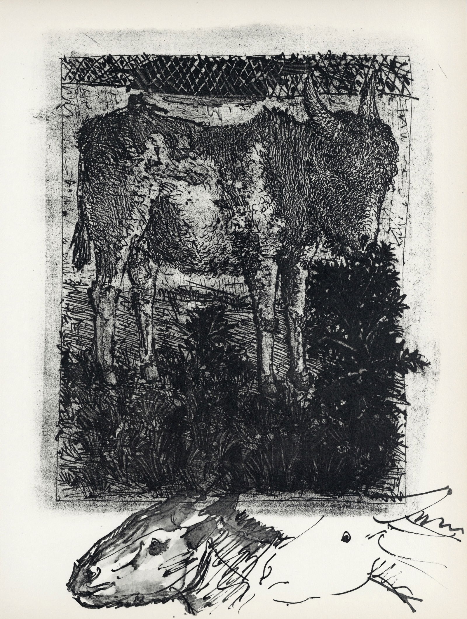 Pablo Picasso lithograph | Buffon: Title: Pablo Picasso lithograph | Buffon Description: Medium: lithograph (after the the drawing). Printed in 1957 at the atelier Duval for the Picasso "Buffon" portfolio and published in an edition