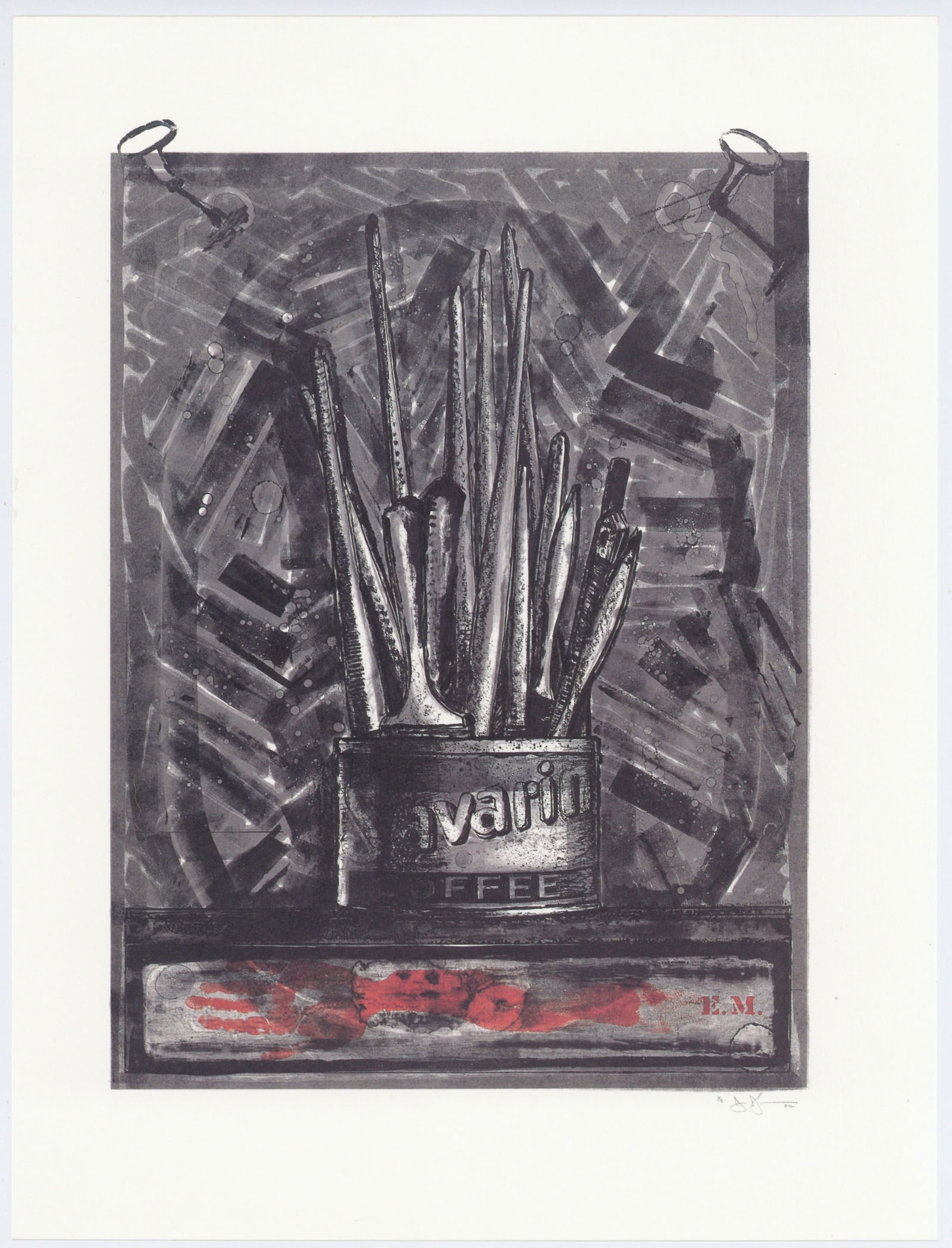 Jasper Johns "Savarin" 1982: Title: Jasper Johns "Savarin" 1982 Description: Medium: offset lithograph (after the monotype). This is an offset lithograph reproducing one of Jasper Johns' Savarin monotypes, and it was printed by
