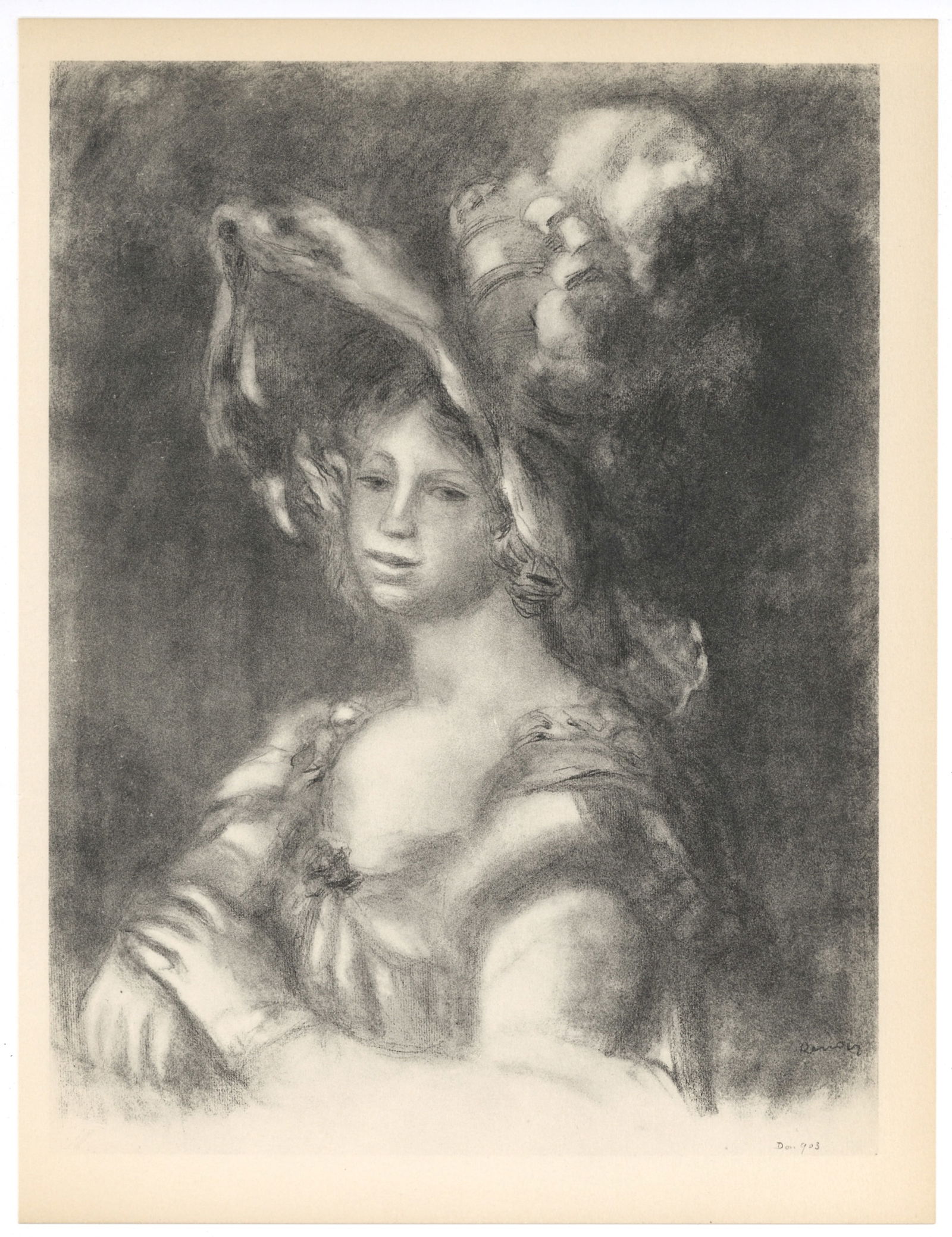 Pierre-Auguste Renoir lithograph "Jeune femme en buste": Title: Pierre-Auguste Renoir lithograph "Jeune femme en buste" Description: Medium: lithograph (after Renoir). Printed at the atelier Mourlot in 1951 and published in an edition of 3000. Sheet size: