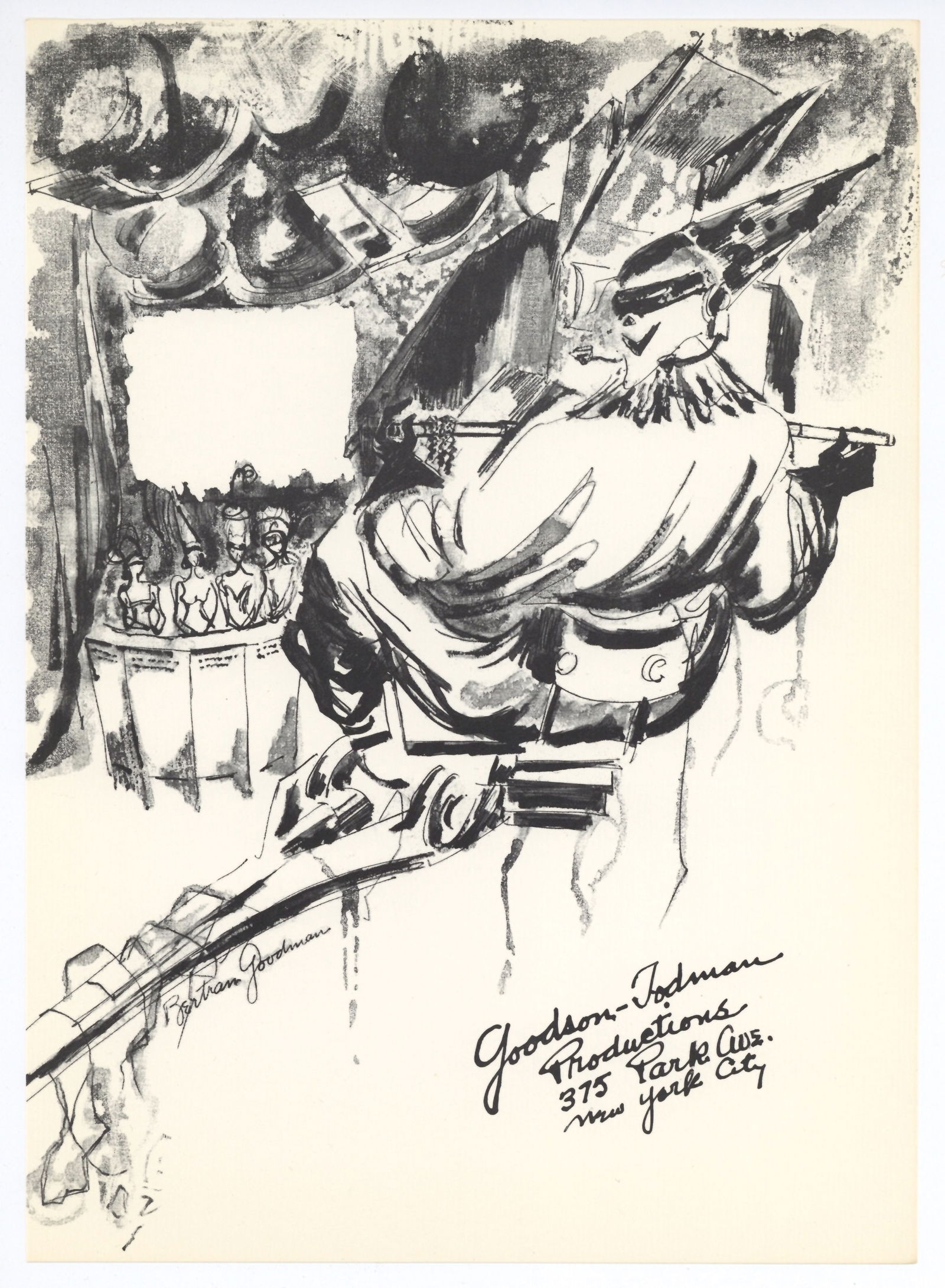 Bertram Goodman original lithograph: Title: Bertram Goodman original lithograph Description: Medium: original lithograph. This lithograph was printed in 1958 for the "Improvisations" portfolio, published by the Artists Equity