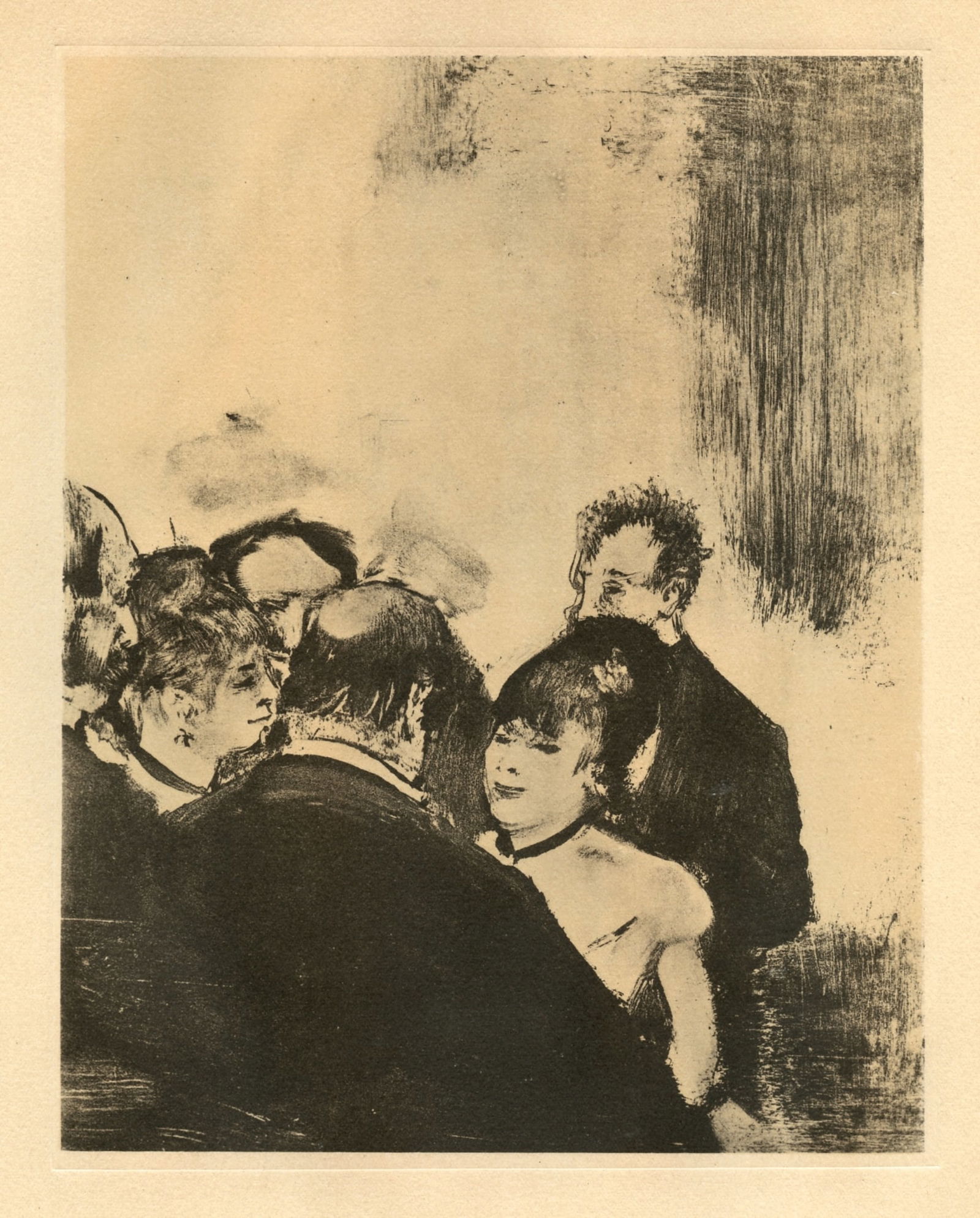 Edgar Degas monotype "Famille Cardinal": Title: Edgar Degas monotype "Famille Cardinal" Description: Medium: engraving. This recreation (after the original monotype) was printed in a limited edition of 1000 and published in Paris in 1948 by