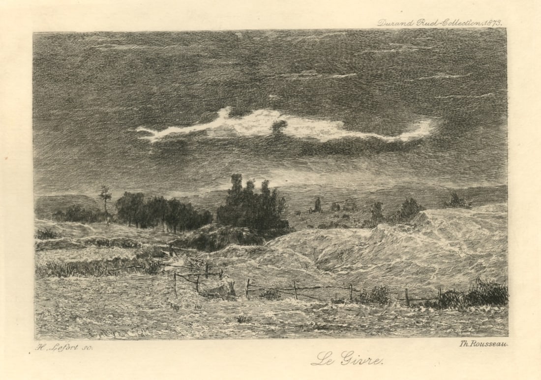 Theodore Rousseau "Le Givre" etching: Title: Theodore Rousseau "Le Givre" etching Description: Medium: etching. Etched by H. Lefort after Rousseau and published in 1890 in an edition of 200. This is a nice impression printed on a japon-st