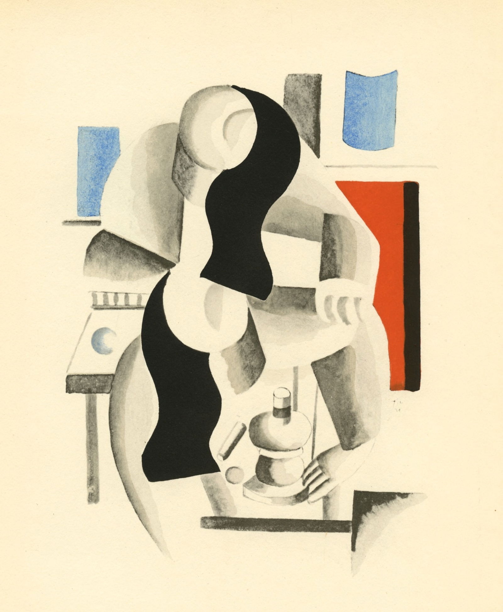 Fernand Leger 1929 pochoir: Title: Fernand Leger 1929 pochoir Description: Medium: pochoir (after the watercolor). Printed in Paris in 1929 at the atelier of Daniel Jacomet for L'Art Cubiste. Image size: 7 1/2 x 5 1/2 inches