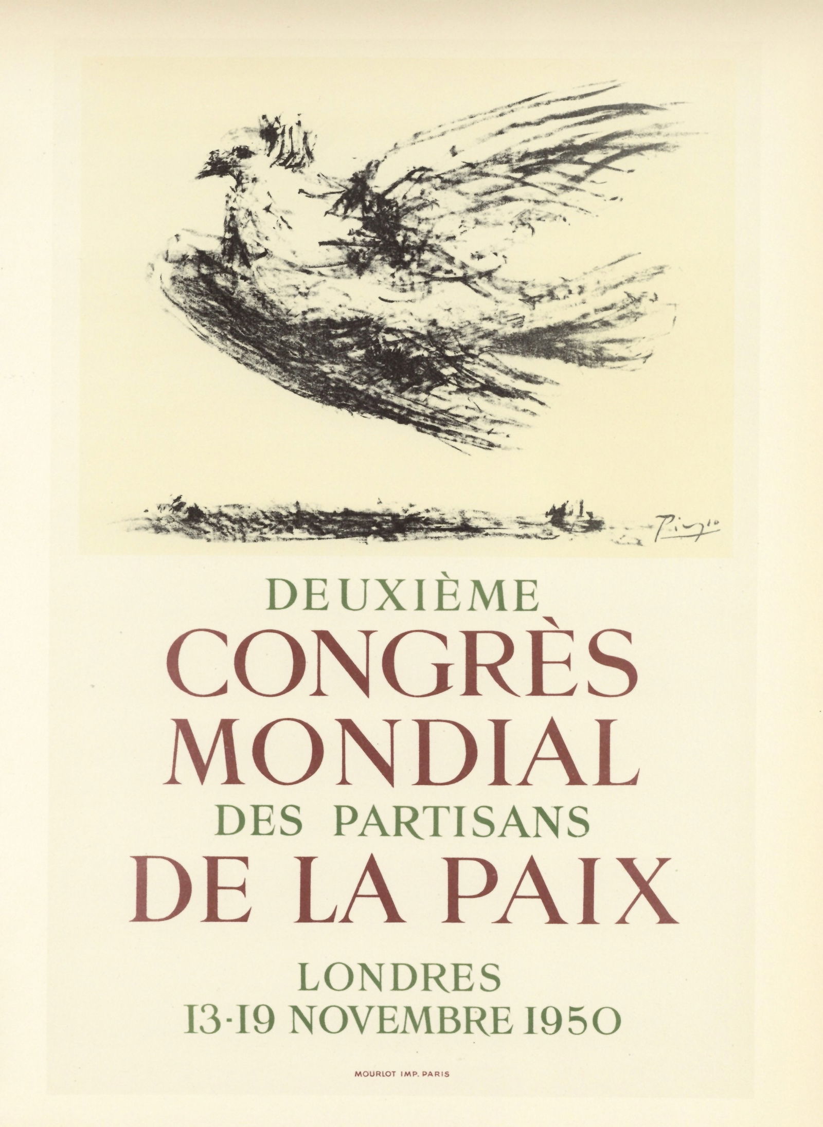 Pablo Picasso lithograph poster "Deuxieme Congres de la Paix": Title: Pablo Picasso lithograph poster "Deuxieme Congres de la Paix" Description: Medium: lithograph (after the original lithograph poster). During the late 1940's and throughout the 1950's, Picasso c