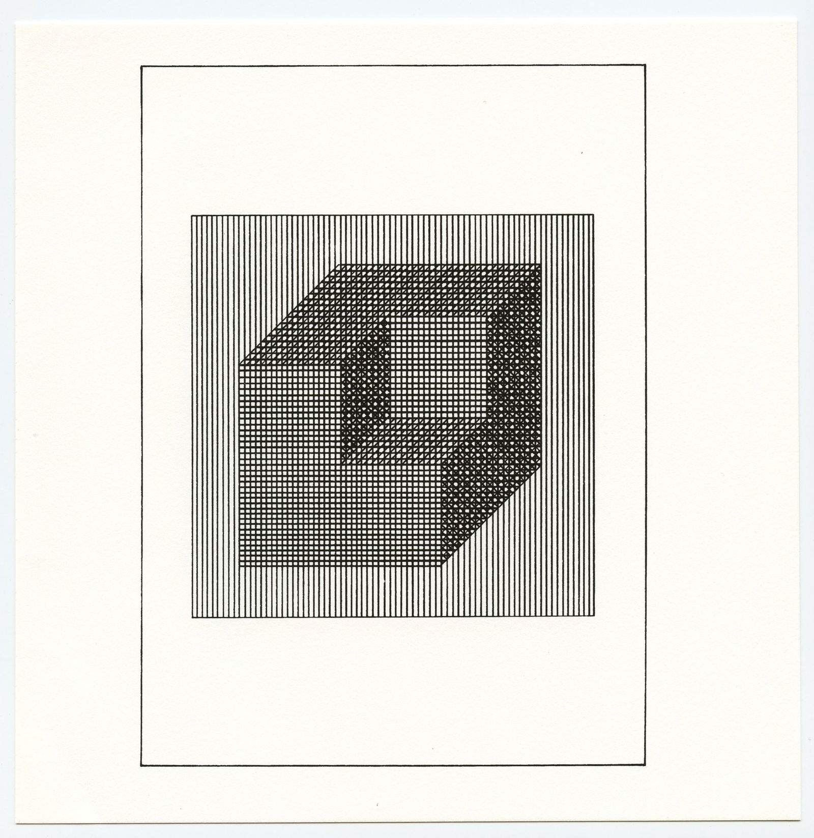 Sol LeWitt silkscreen, edition of 1500: Title: Sol LeWitt silkscreen, edition of 1500 Description: Medium: silkscreen. Printed in 1984 for "Ficciones" and published by The Limited Editions Club in an edition of 1500. Size: 8 x 7 3/4 inches