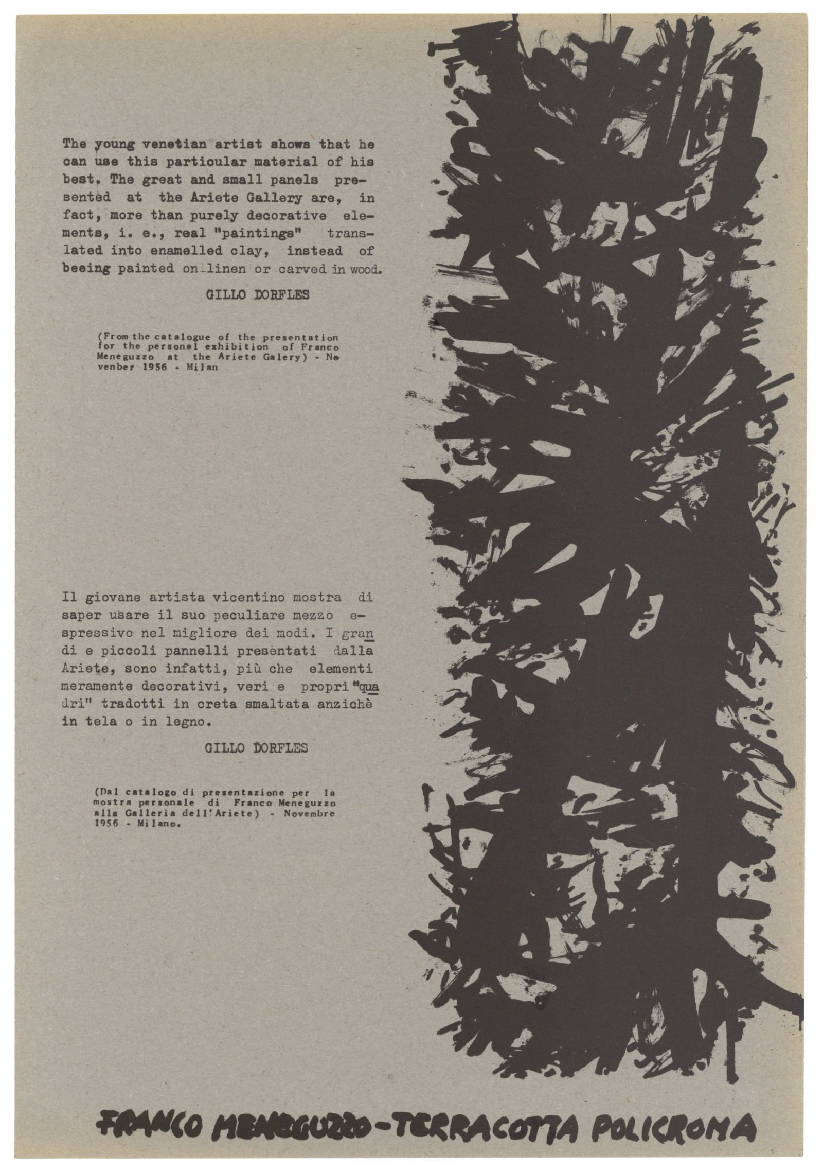 Franco Meneguzzo original lithograph "Terracotta Policroma": Title: Franco Meneguzzo original lithograph "Terracotta Policroma" Description: Medium: original lithograph. Printed in 1956 for the very rare Documenti d'Arte d'Oggi, published in Milan by Groupe