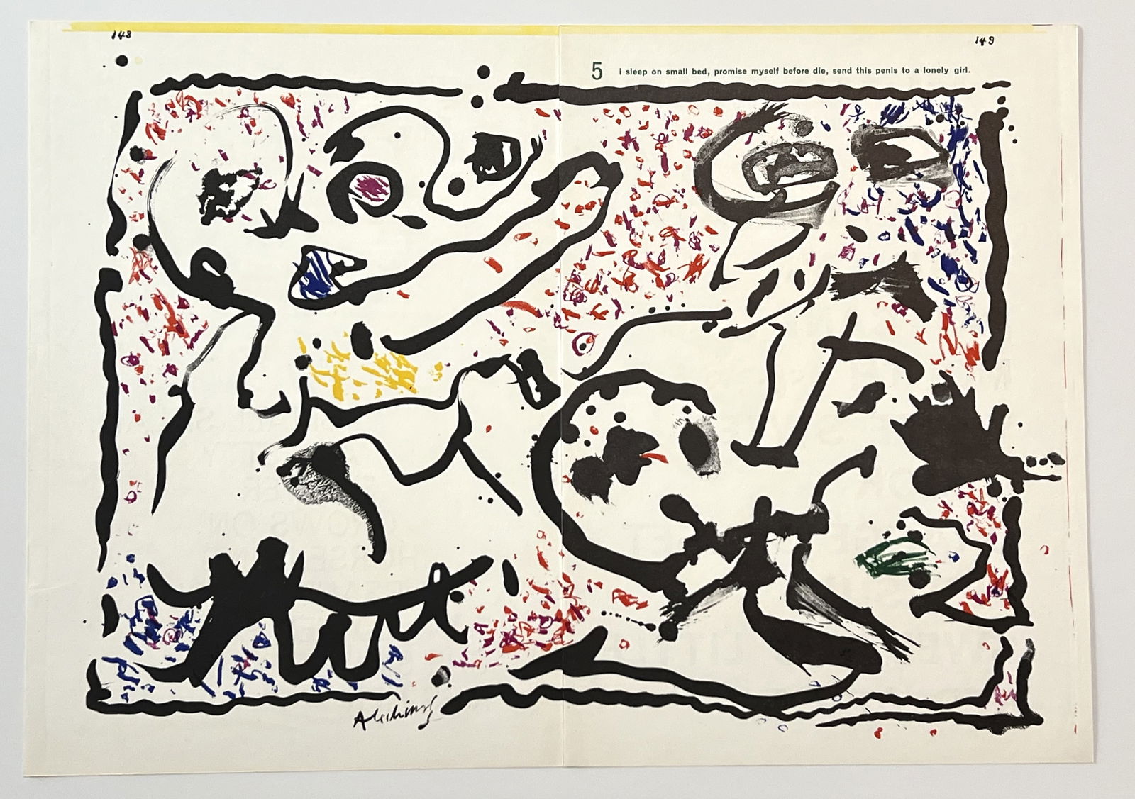 Pierre Alechinsky original lithograph: Title: Pierre Alechinsky original lithograph Description: Medium: original lithograph (in two sections). Printed in 1964 and published by Eberhard Kornfeld for the 1 Cent Life portfolio in an edition