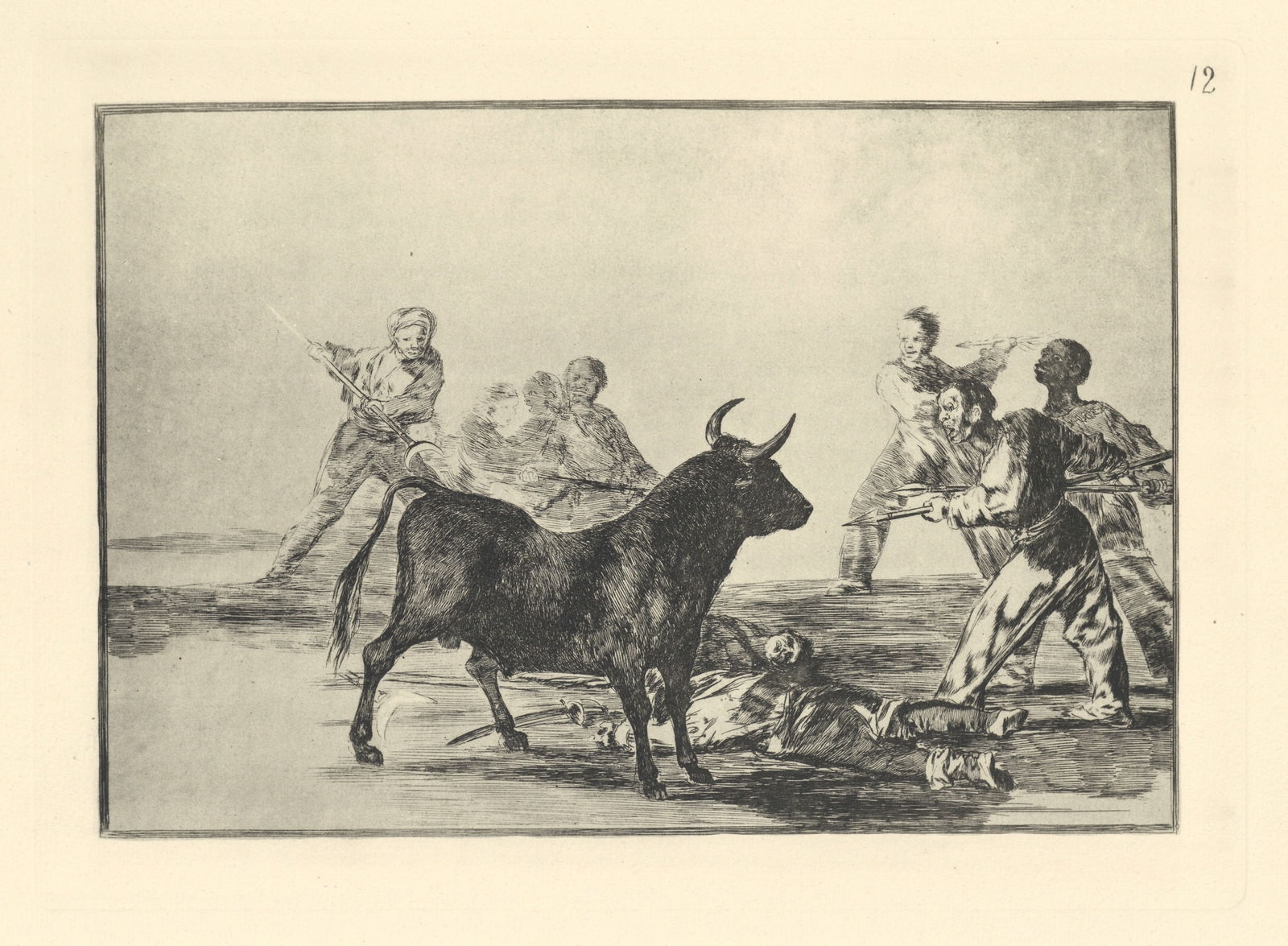 Francisco Goya "Tauromaquia" Plate 12: Title: Francisco Goya "Tauromaquia" Plate 12 Description: Medium: heliogravure (after the etching from Goya's Tauromaquia series). Printed in 1947 in a limited edition of 500 on Guarro laid paper,