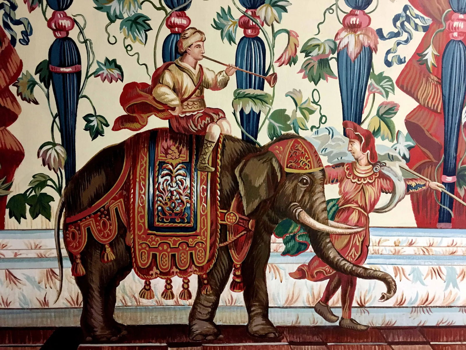 Vintage Hand Painted French Tapestry on Canvas "Indian Elephant" - 2