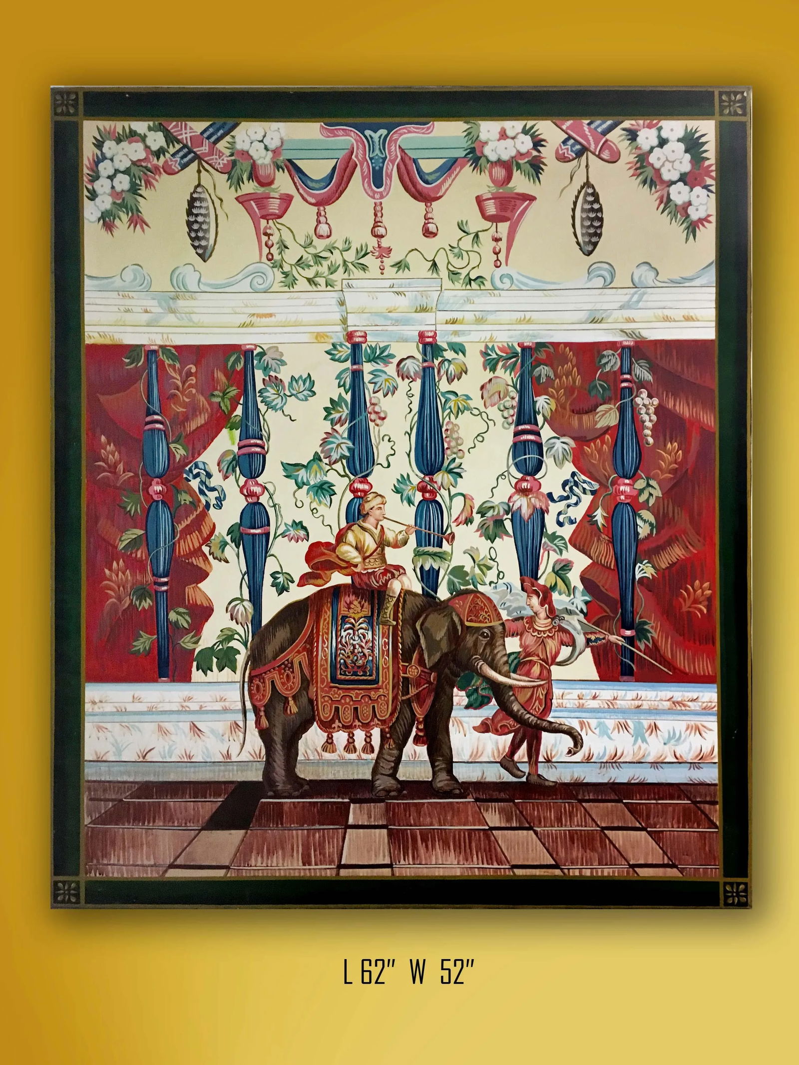 Vintage Hand Painted French Tapestry on Canvas "Indian Elephant" - 4