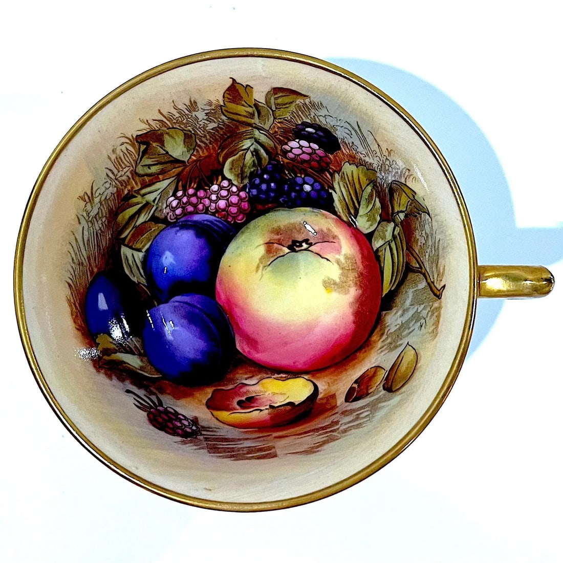 Aynsley Orchard Fruit Gold Tea Cups & Saucers - Hand-Painted - Set of Six Pairs (12 Total) - 4