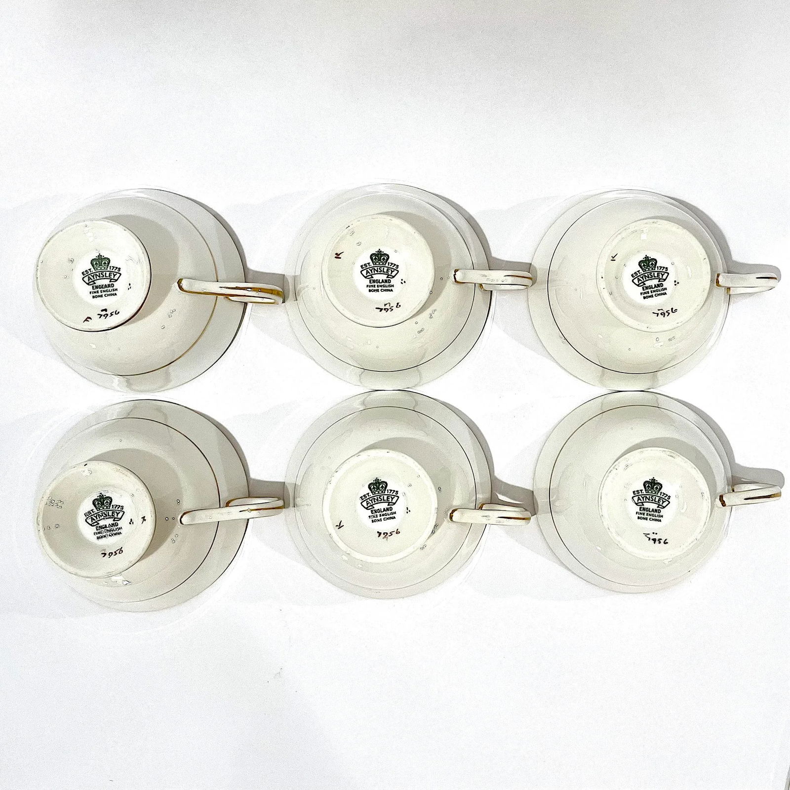 Aynsley Orchard Fruit Gold Tea Cups & Saucers - Hand-Painted - Set of Six Pairs (12 Total) - 7