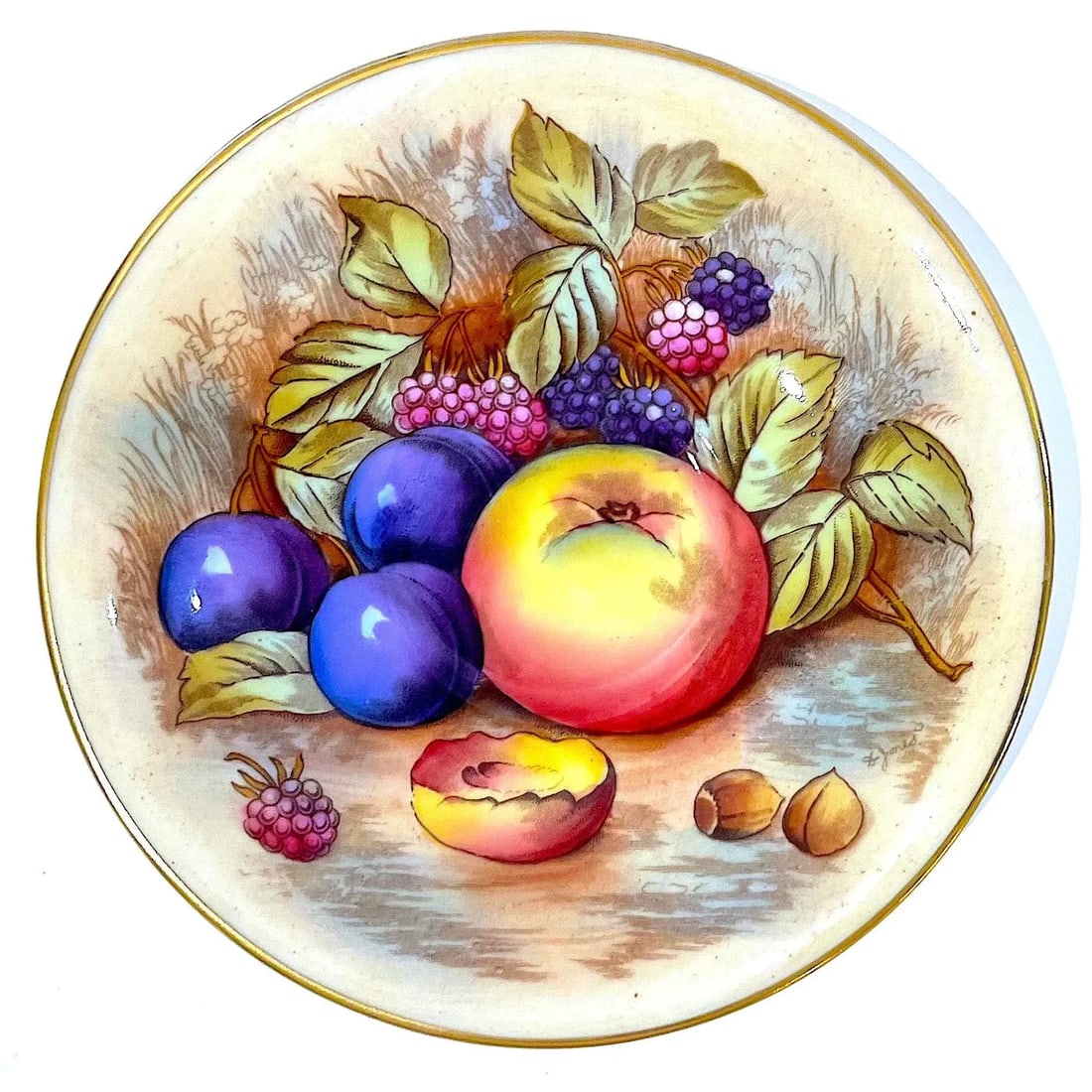 Aynsley Orchard Fruit Gold Tea Cups & Saucers - Hand-Painted - Set of Six Pairs (12 Total) - 9