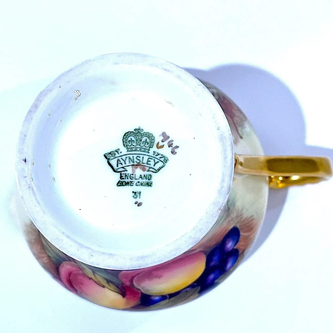 Aynsley Orchard Fruit Gold Open Sugar & Creamer Pitcher - Hand-Painted - Pair - 7