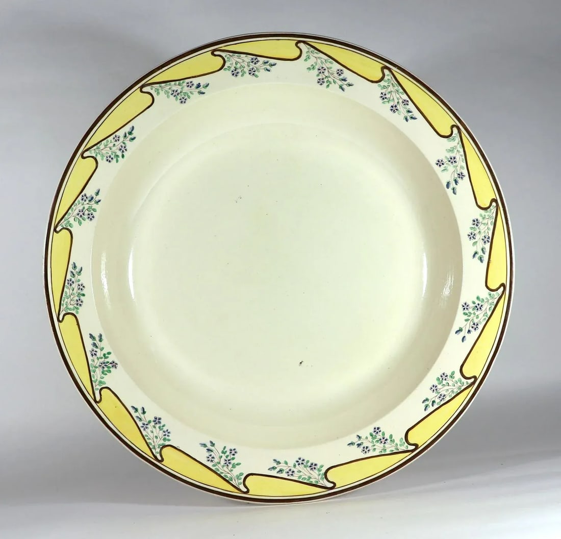 Massive English Creamware Pottery Yellow & Botanical Basin, Shorthose & Heath - 7