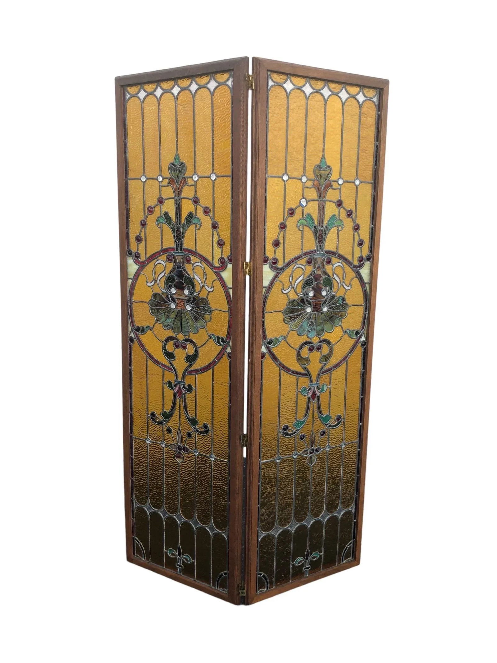 1990s Two Panel Stained-Glass Screen. Wood Framed Hand Made - 5