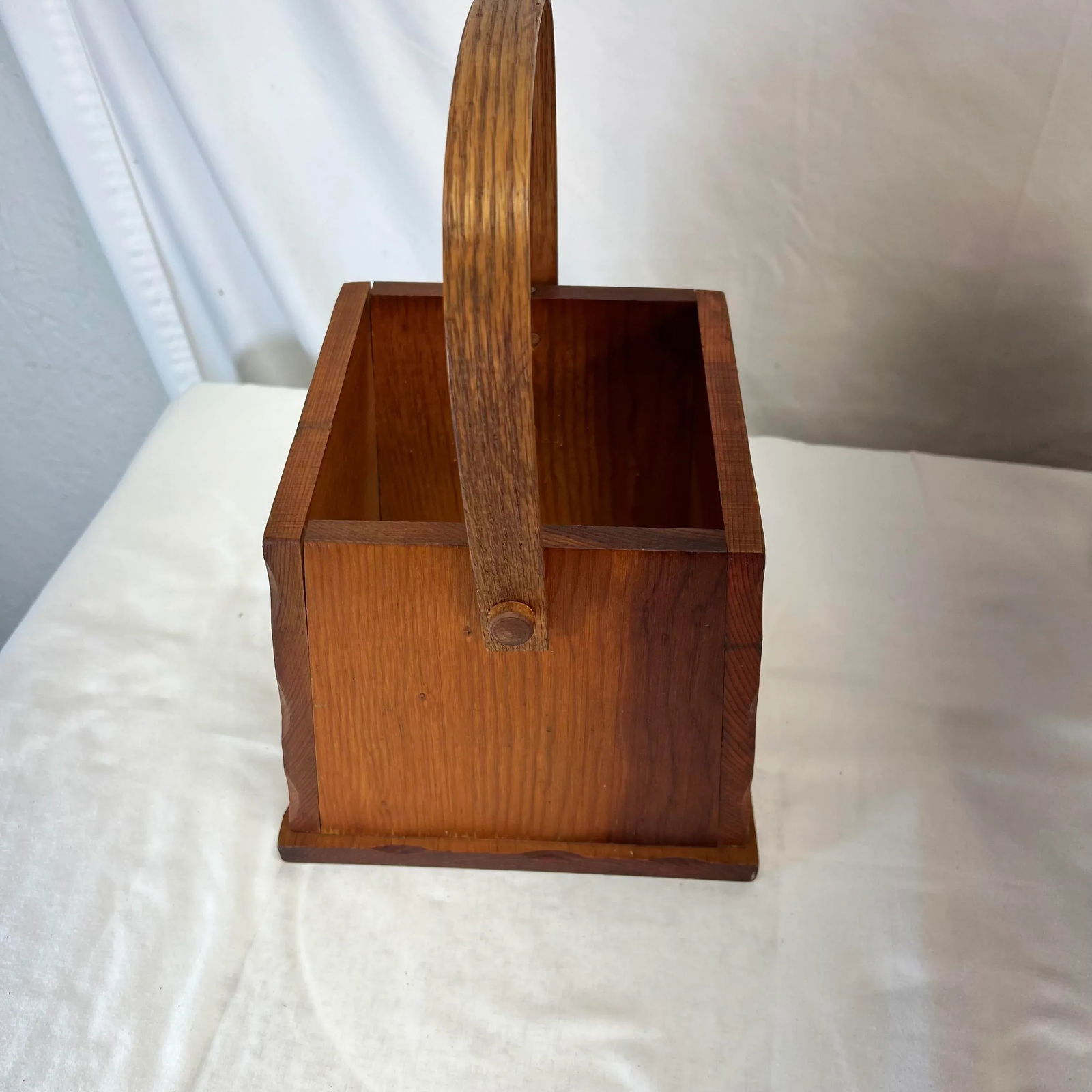 Mid Century Handmade Folk Art Pine Box With Handle Eagle Under Stars Design - 11