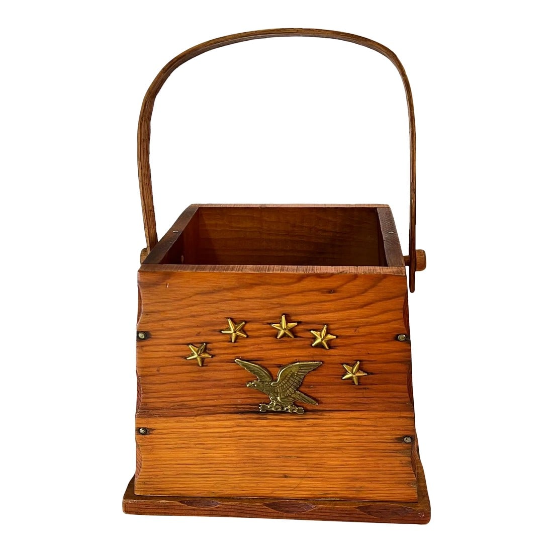 Mid Century Handmade Folk Art Pine Box With Handle Eagle Under Stars Design