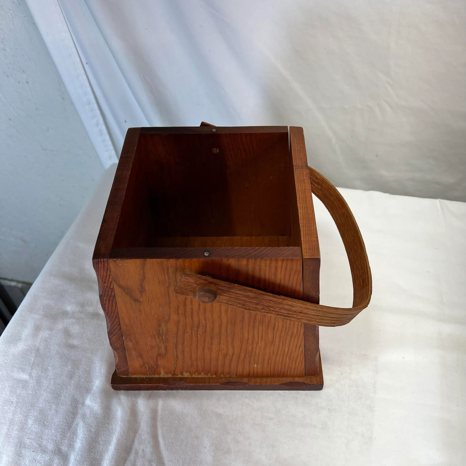 Mid Century Handmade Folk Art Pine Box With Handle Eagle Under Stars Design - 4