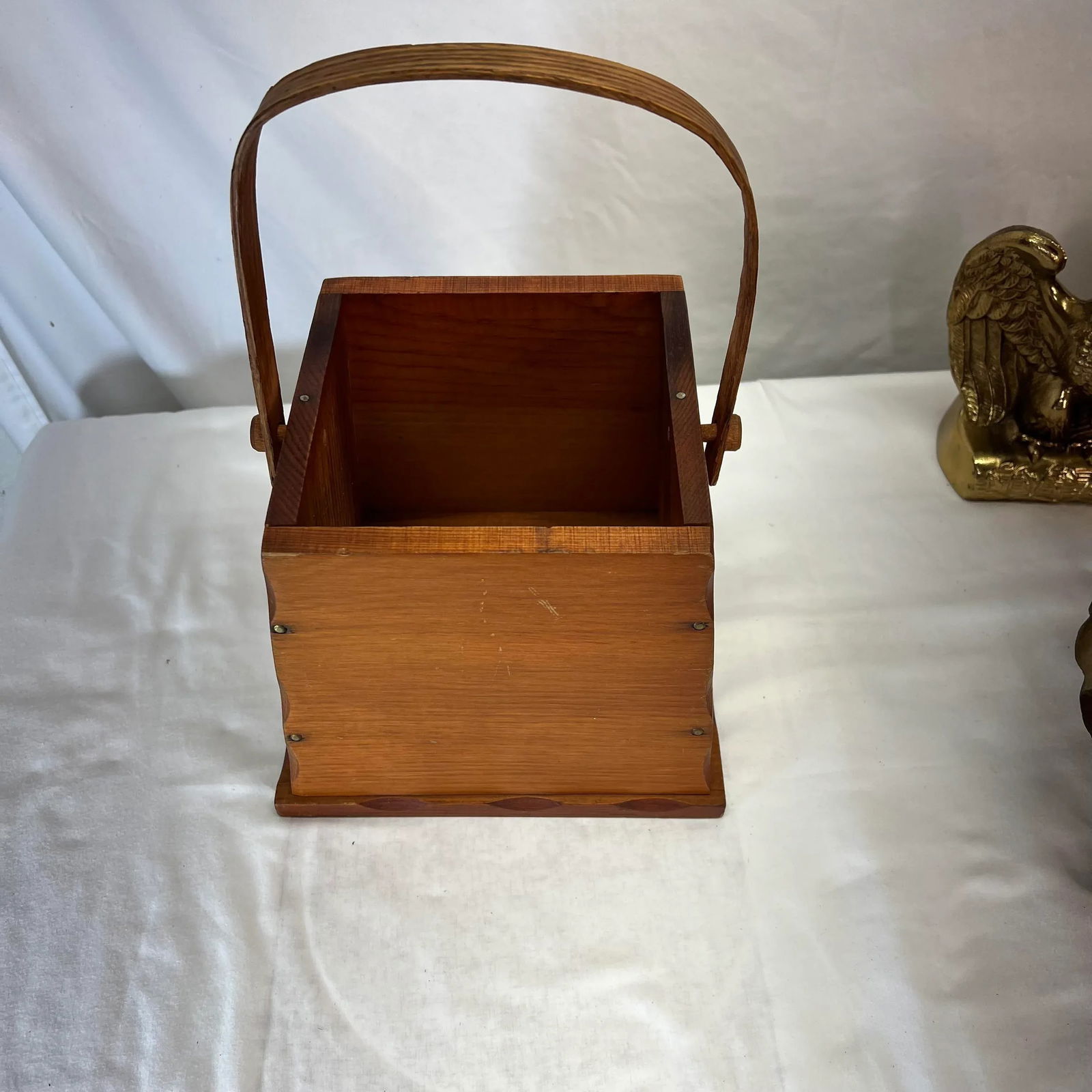 Mid Century Handmade Folk Art Pine Box With Handle Eagle Under Stars Design - 7