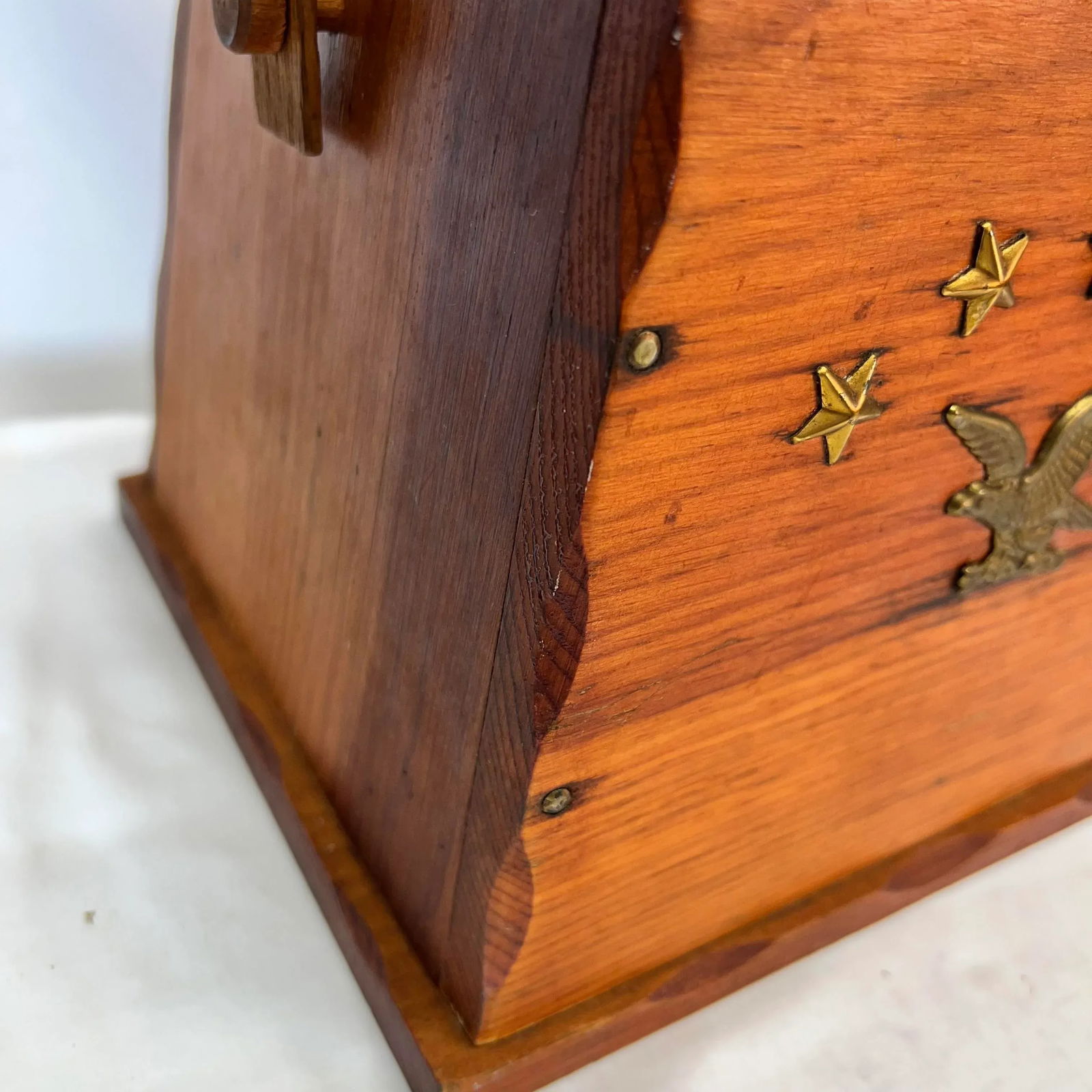 Mid Century Handmade Folk Art Pine Box With Handle Eagle Under Stars Design - 9