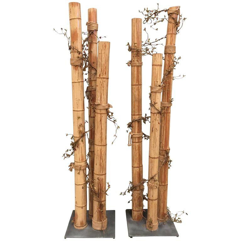 Pair of 20th Century Asian Decorated Columns With Vines, Leaves - 13