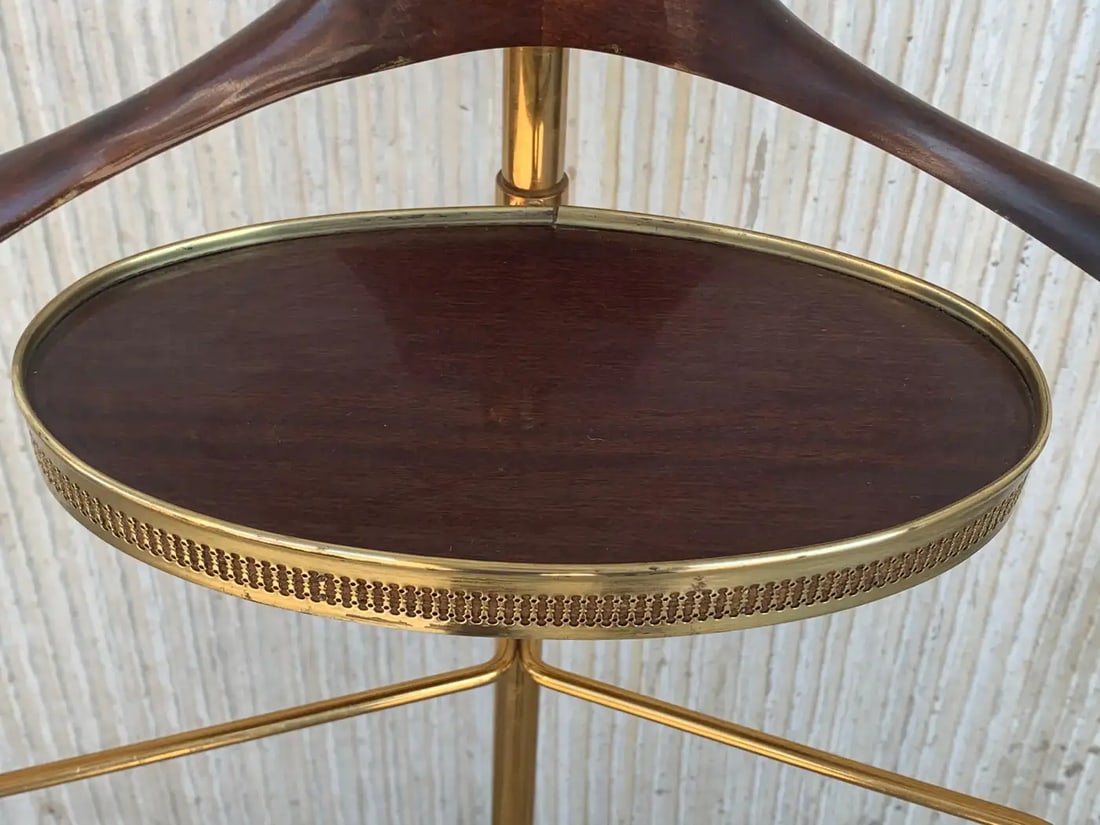 1970s Italian Hollywood Regency Brass and Wood Valet Stand Dressboy With Mirror - 10