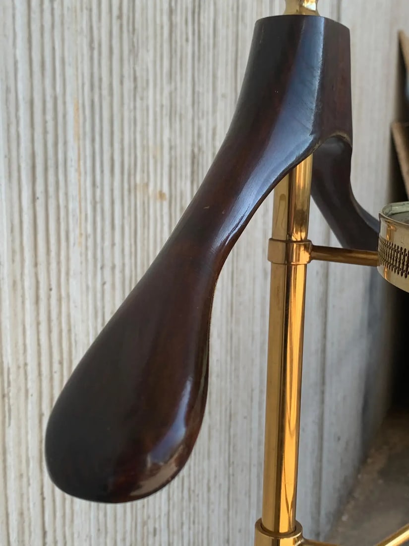 1970s Italian Hollywood Regency Brass and Wood Valet Stand Dressboy With Mirror - 9