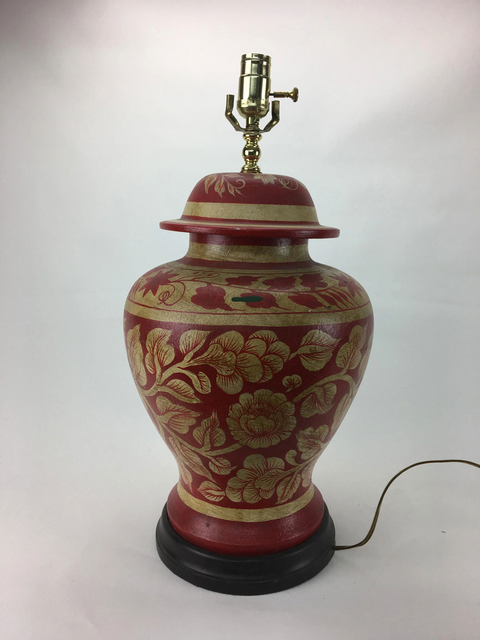 Vintage Hand Painted Leaf Design Temple Jar Lamp - 3