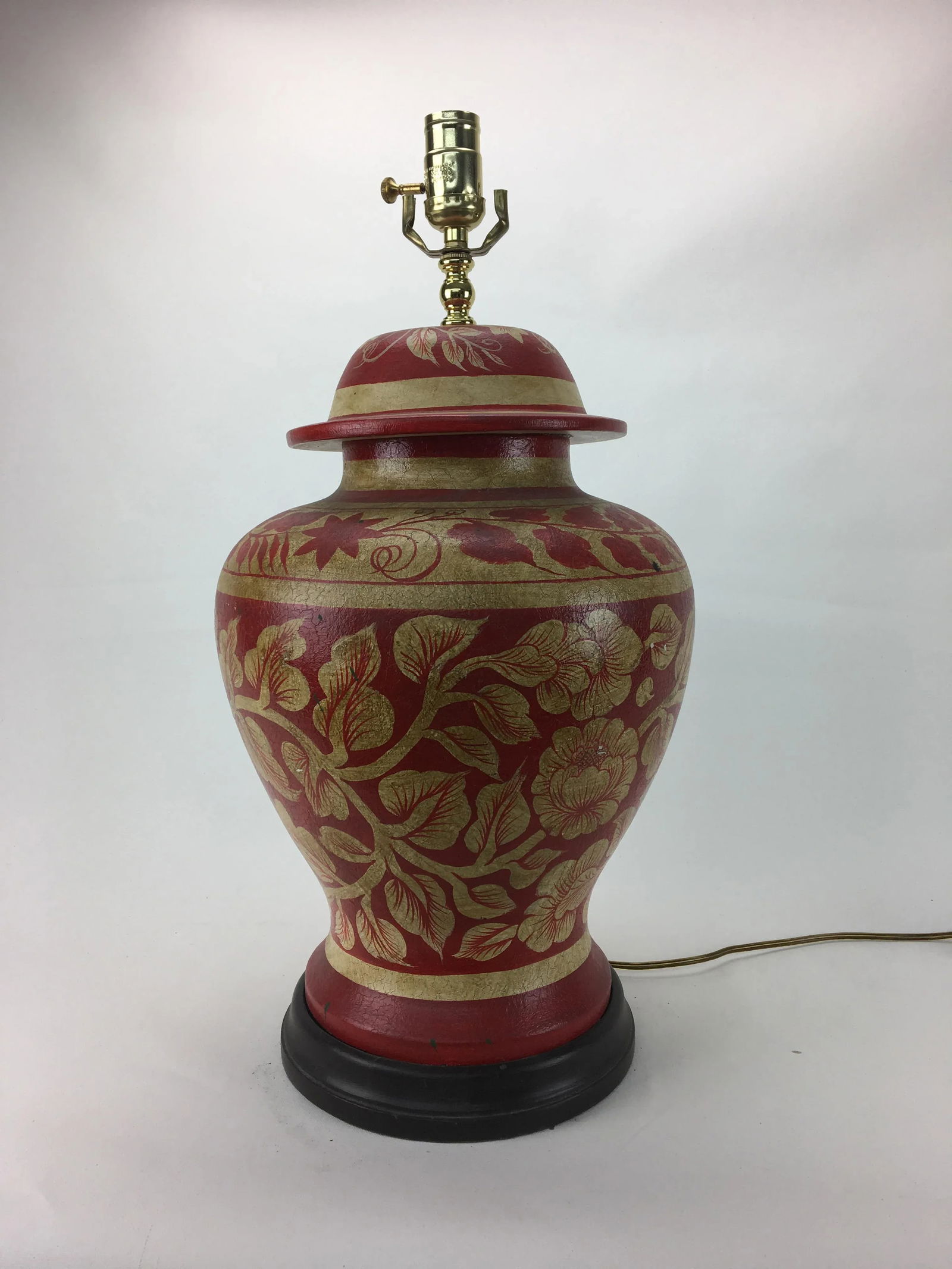 Vintage Hand Painted Leaf Design Temple Jar Lamp - 5