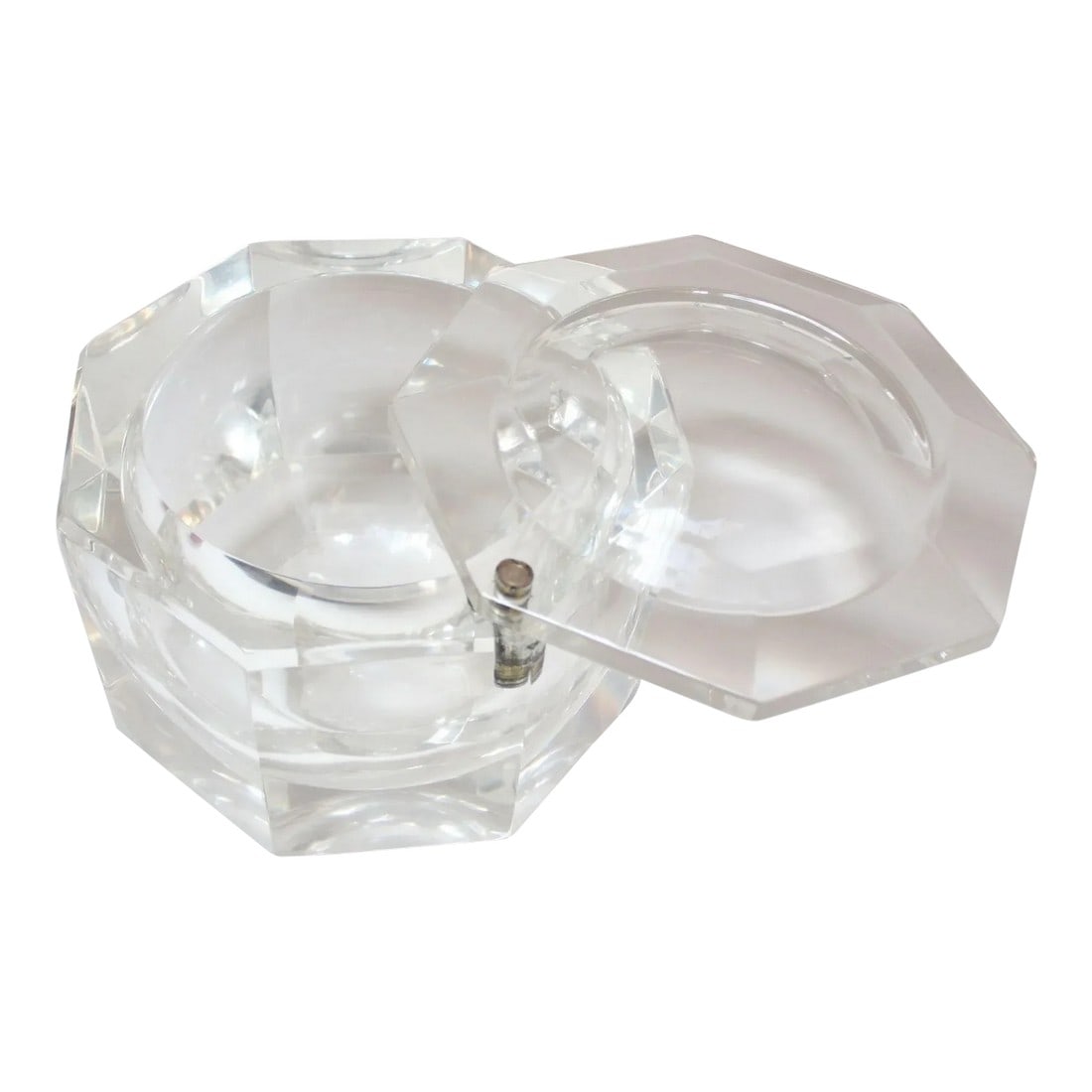 Italian Lucite Octagonal Form "Gem" Ice Bucket by Alessandro Albrizzi: Luxurious lucite ice bucket by Alessandro Albrizzi having an octagonal form (ca. 1970s, Italy). Top swivels open via an inset brass mechanism. Excellent, vintage condition with only light wear