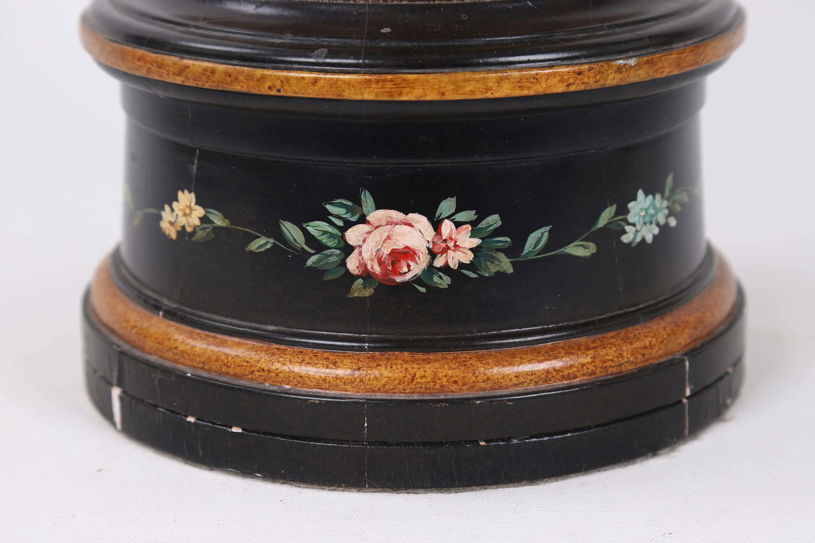 Hand Painted Rose & Leave Wooden Urn Lamp With Ochre Details - 4
