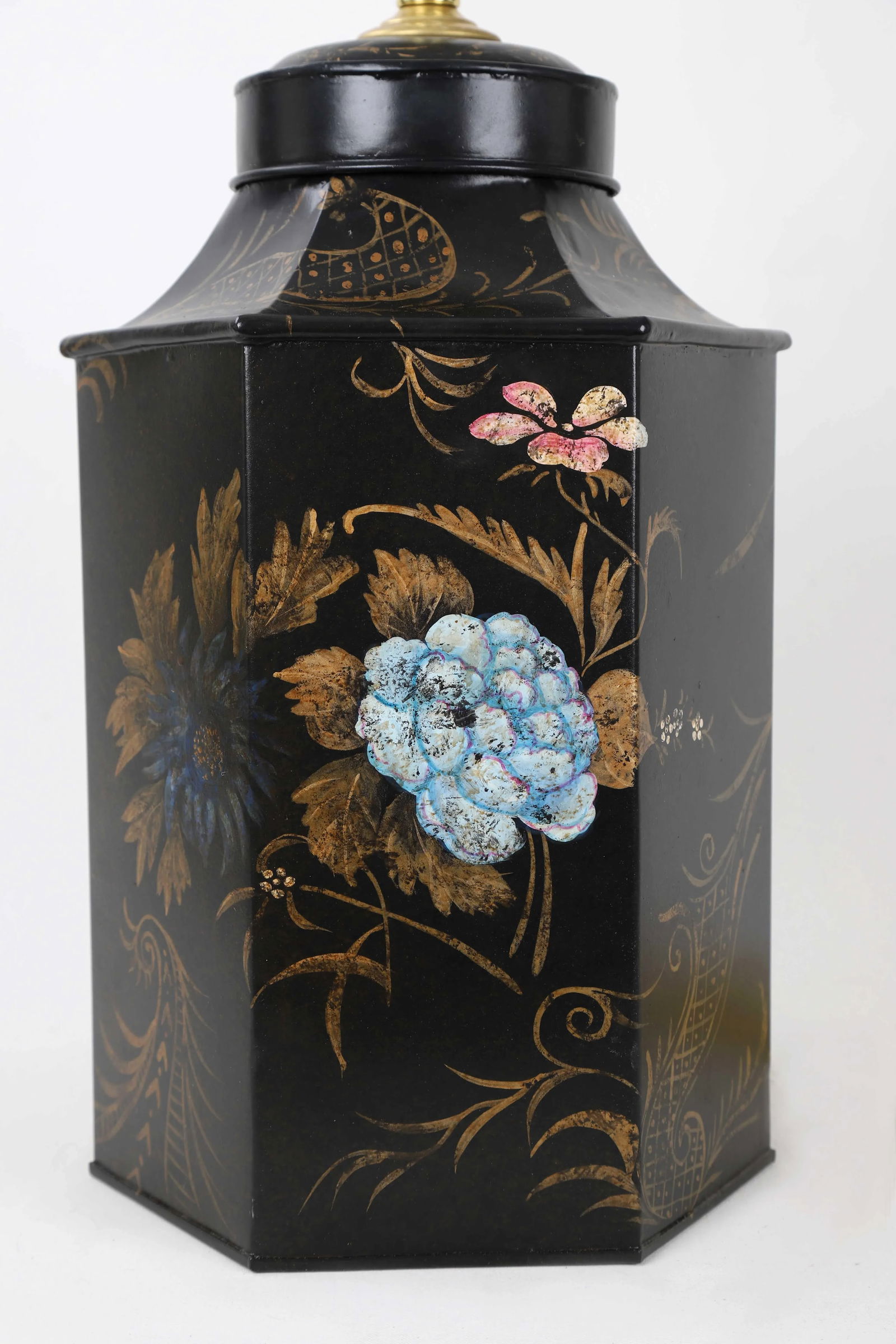 Vintage Famille Rose Hexagon Style Tea Caddy Lamp - 11