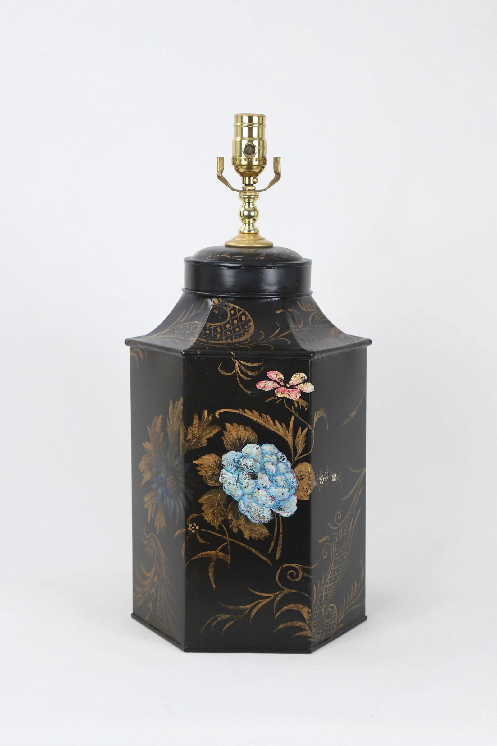 Vintage Famille Rose Hexagon Style Tea Caddy Lamp - 12