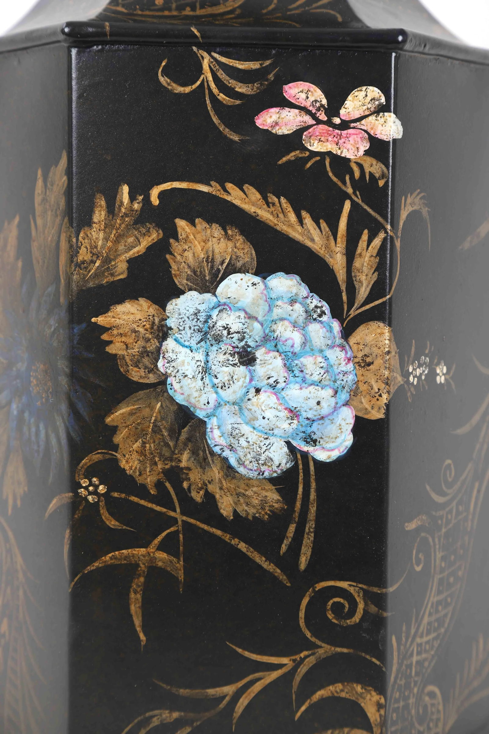 Vintage Famille Rose Hexagon Style Tea Caddy Lamp - 2