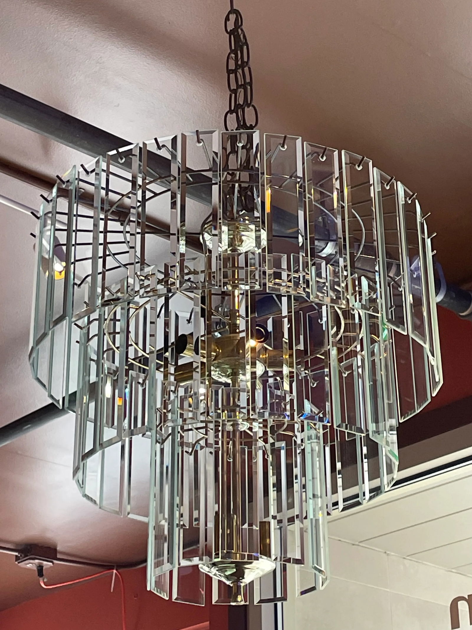 Mid Century Modern Three Tiered Glass Chandelier - 4
