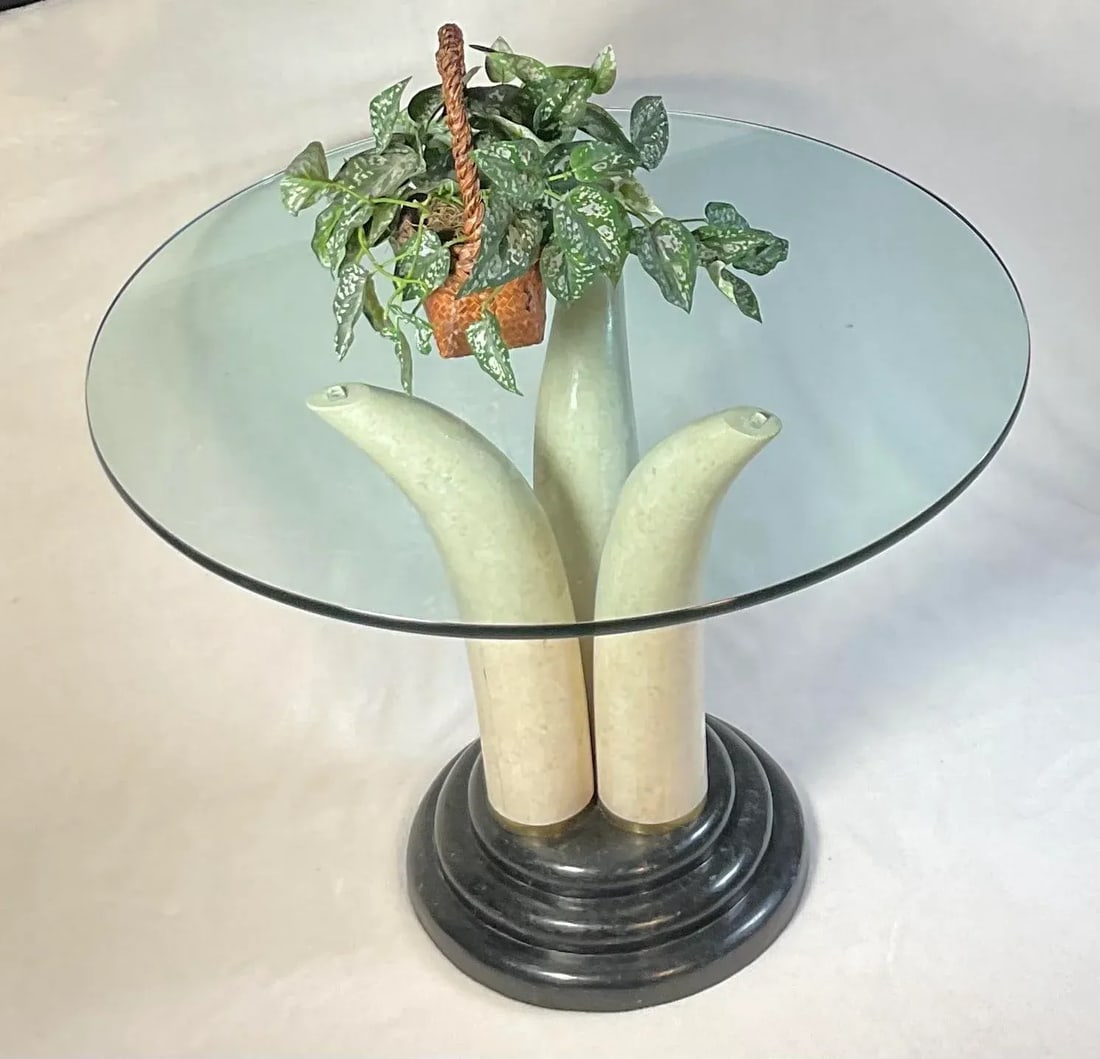 Maitland-Smith Faux Tusk Accent Side Table in Tessellated Stone Philippines, 1980s - 6