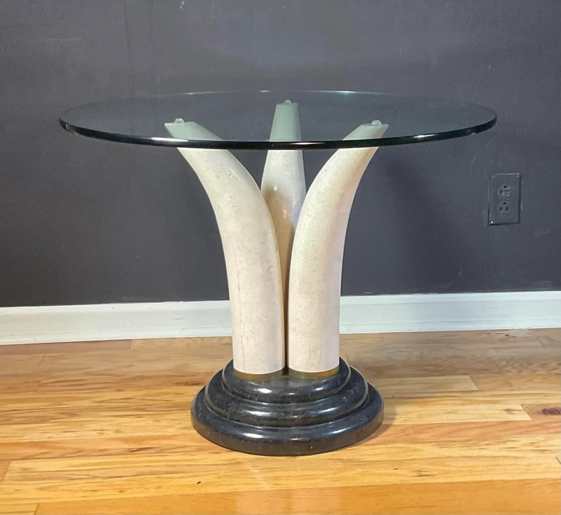 Maitland-Smith Faux Tusk Accent Side Table in Tessellated Stone Philippines, 1980s - 7