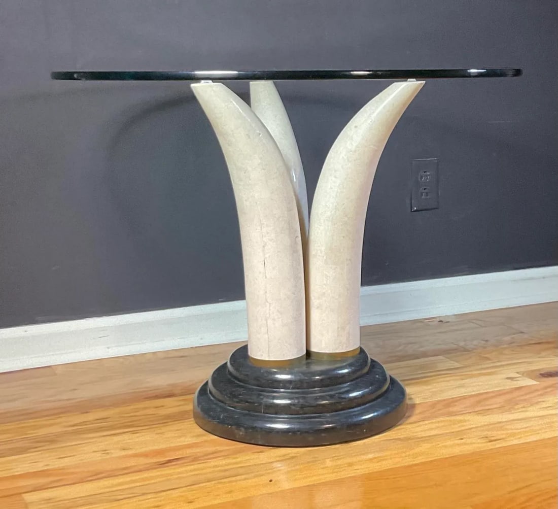 Maitland-Smith Faux Tusk Accent Side Table in Tessellated Stone Philippines, 1980s - 8