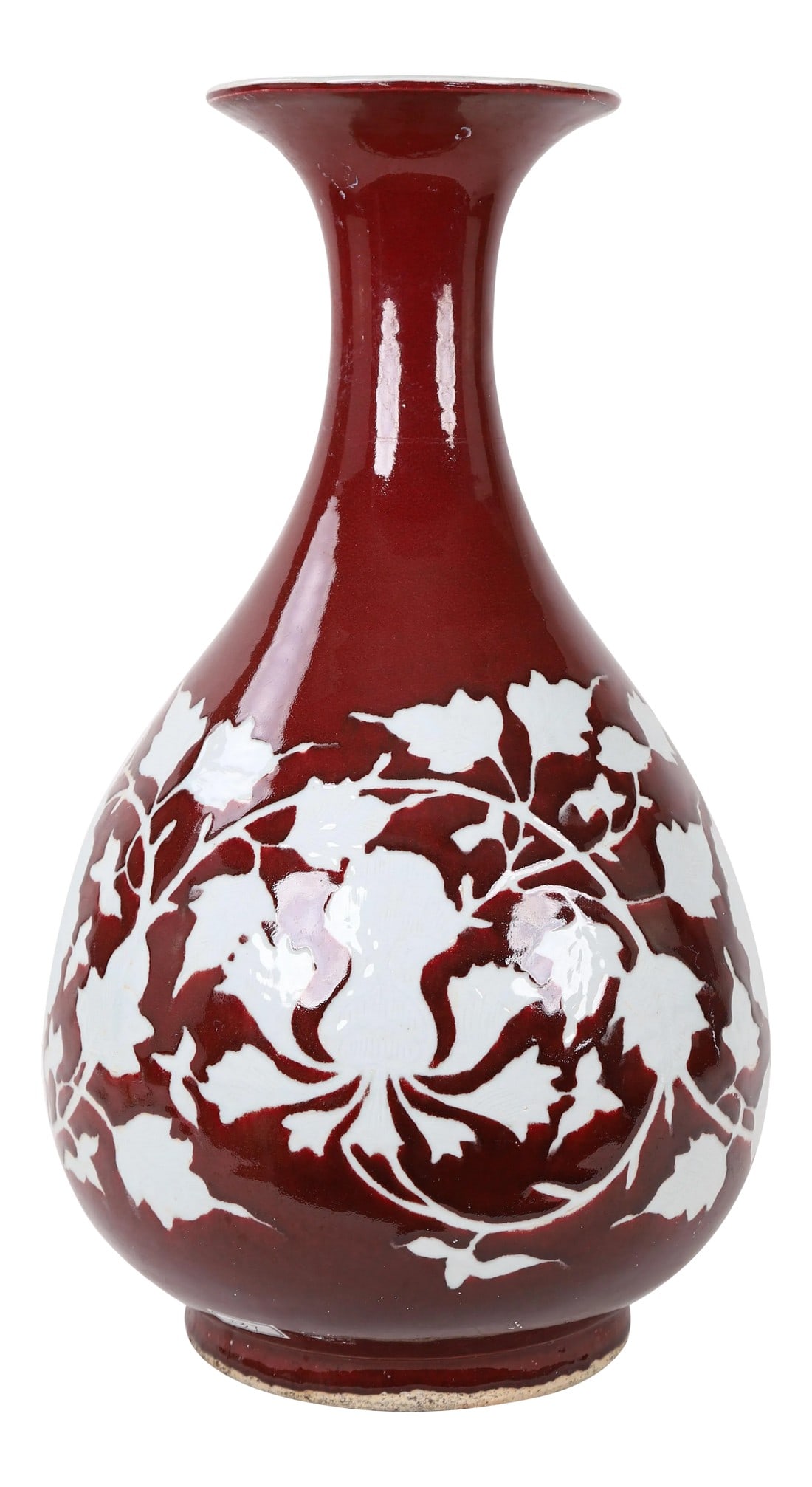 20th-Century Chinese Red-Glazed Vase With White Inscribed Flowers: 20th-century Chinese red-glazed vase with white inscribed flowers Condition: Alterations: Original Condition Unaltered Imperfections: Some Imperfections Condition Notes: Excellent with no