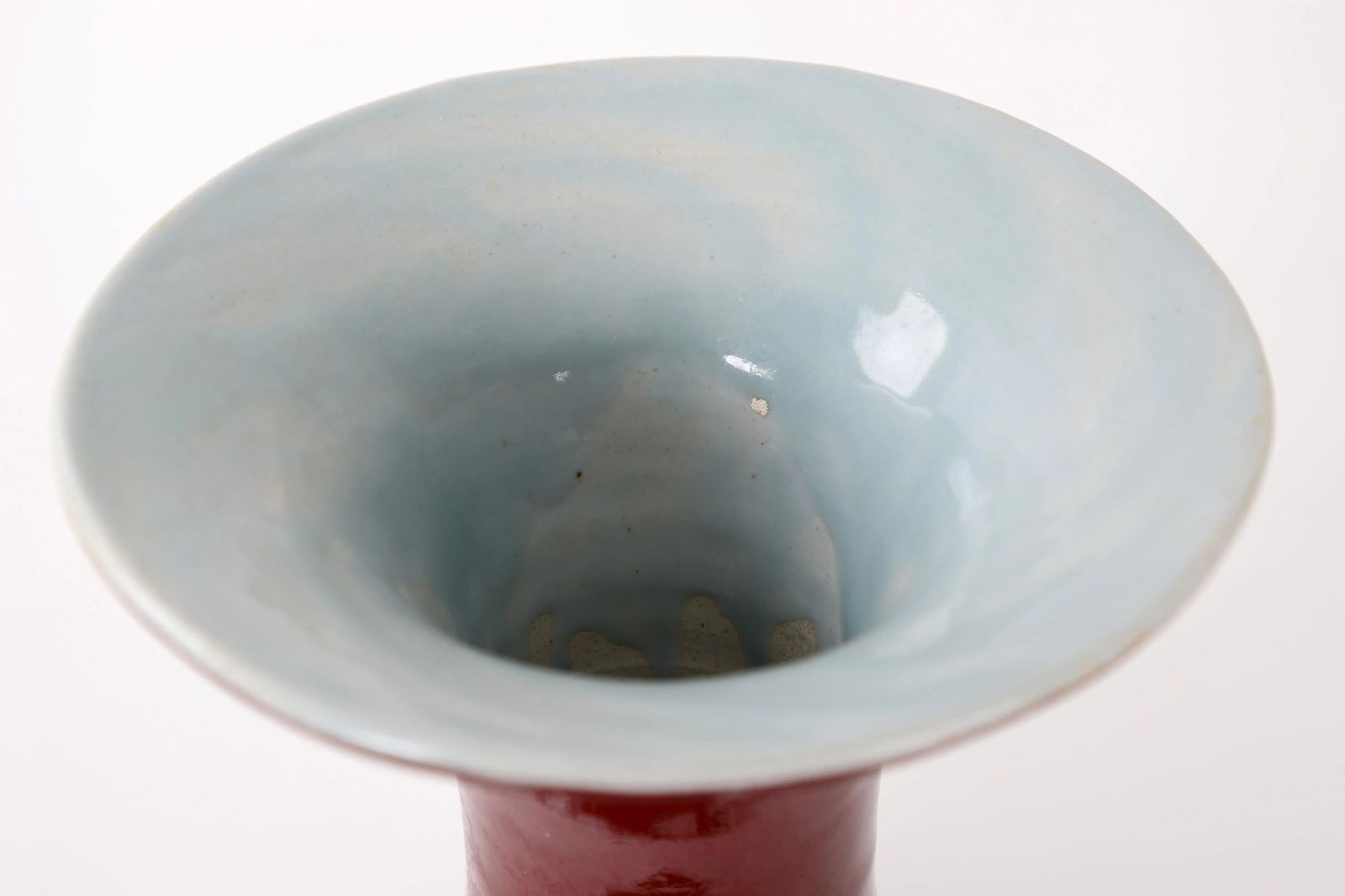 20th-Century Chinese Red-Glazed Vase With White Inscribed Flowers - 5