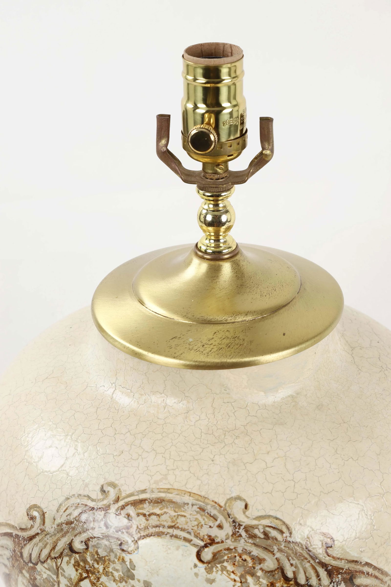 Vintage White Crackle Glaze Temple Jar Lamp With Reimagined "The Swing" by Fragonard - 6