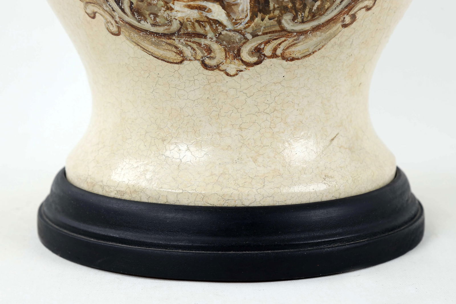 Vintage White Crackle Glaze Temple Jar Lamp With Reimagined "The Swing" by Fragonard - 7