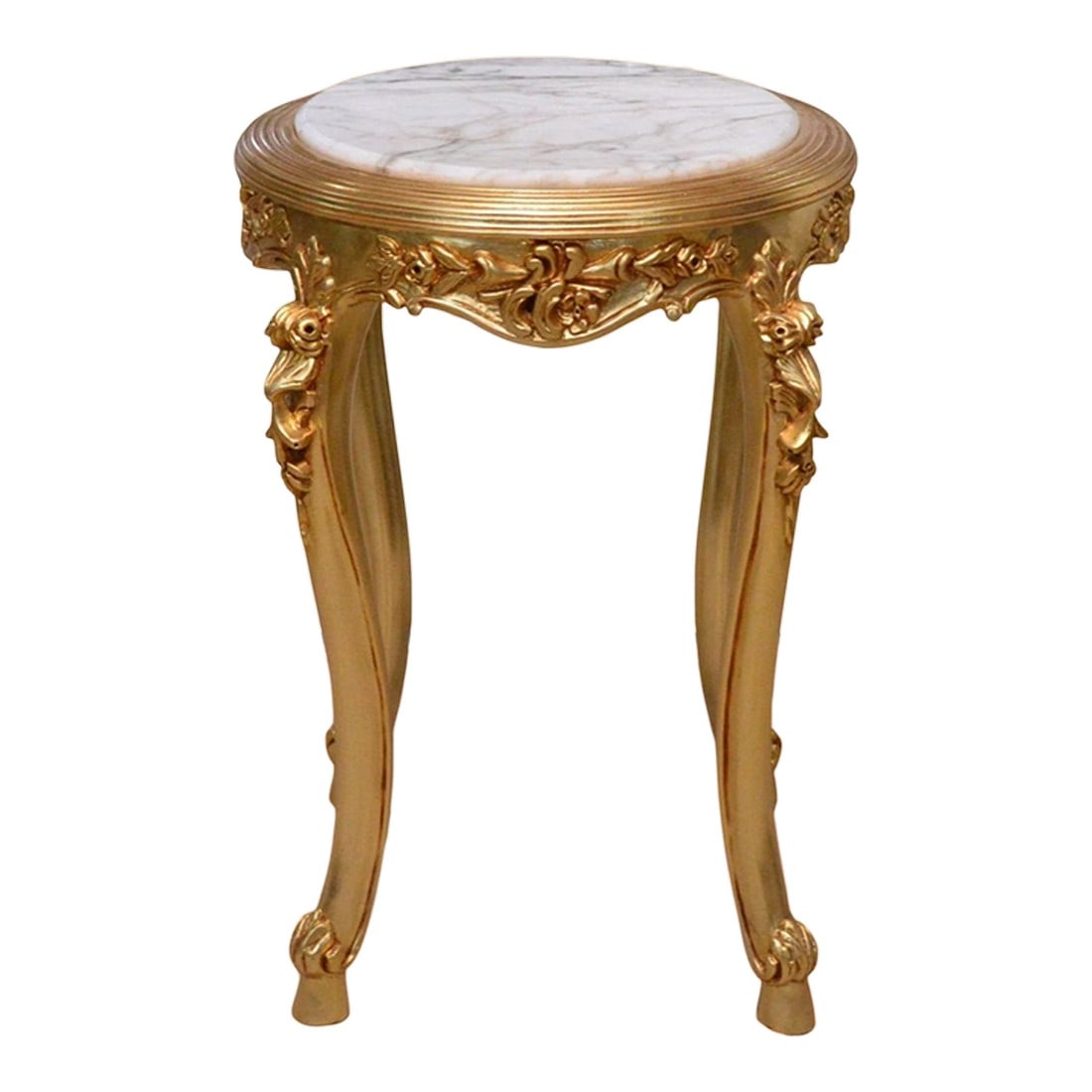 1980s Marble Top Gold Leaf End Table (1 of 2)