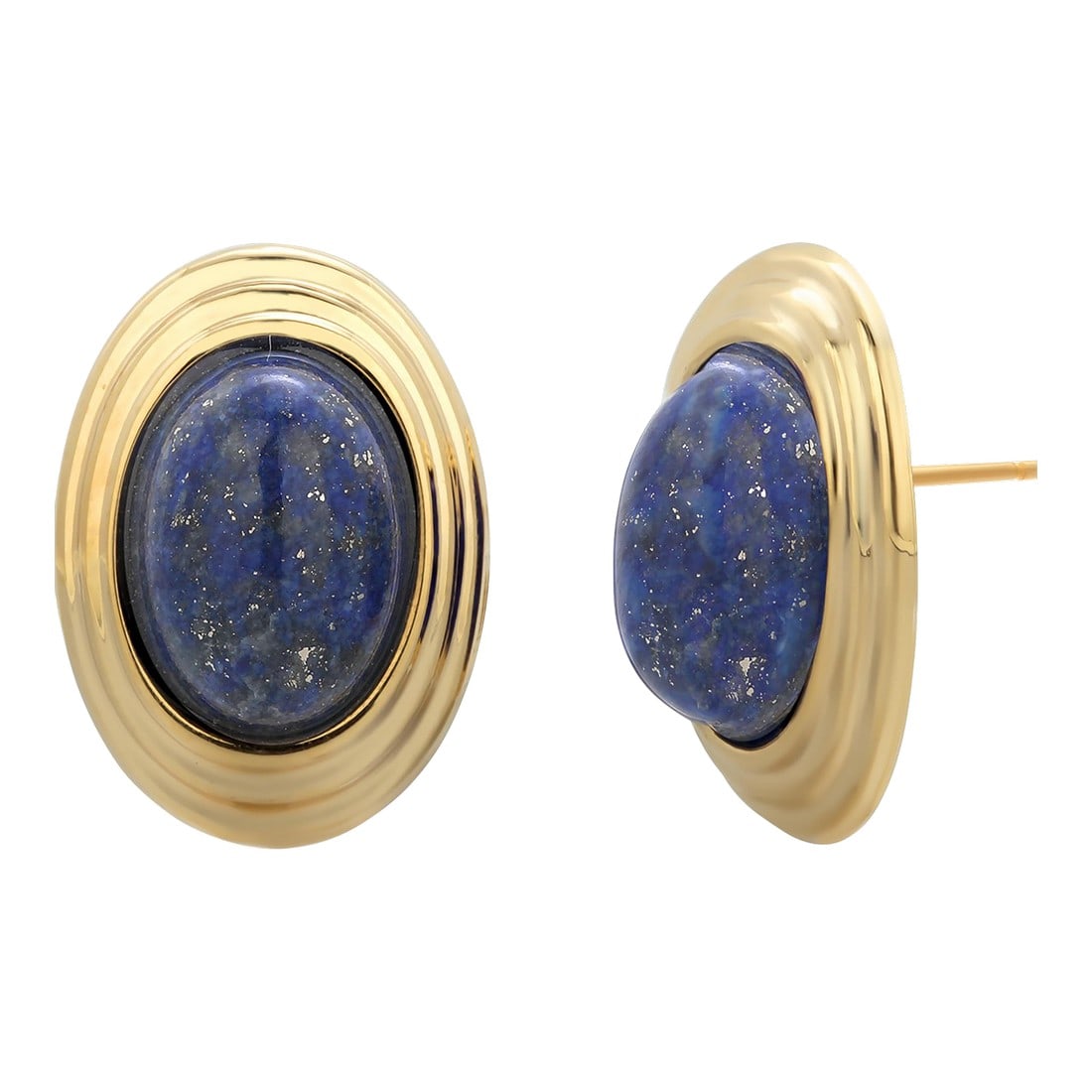 1990s Large Blue Lapis Lazuli 14 Karat Yellow Gold 0.90 Inch Long Stud Earrings - 2 Pieces: This is part of Chairish's Fine Jewelry assortment. Capture the timeless elegance and natural beauty of these stunning vintage estate earrings. Crafted with genuine 14K gold, these earrings boast a