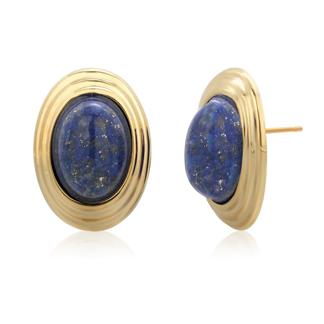 1990s Large Blue Lapis Lazuli 14 Karat Yellow Gold 0.90 Inch Long Stud Earrings - 2 Pieces - 6
